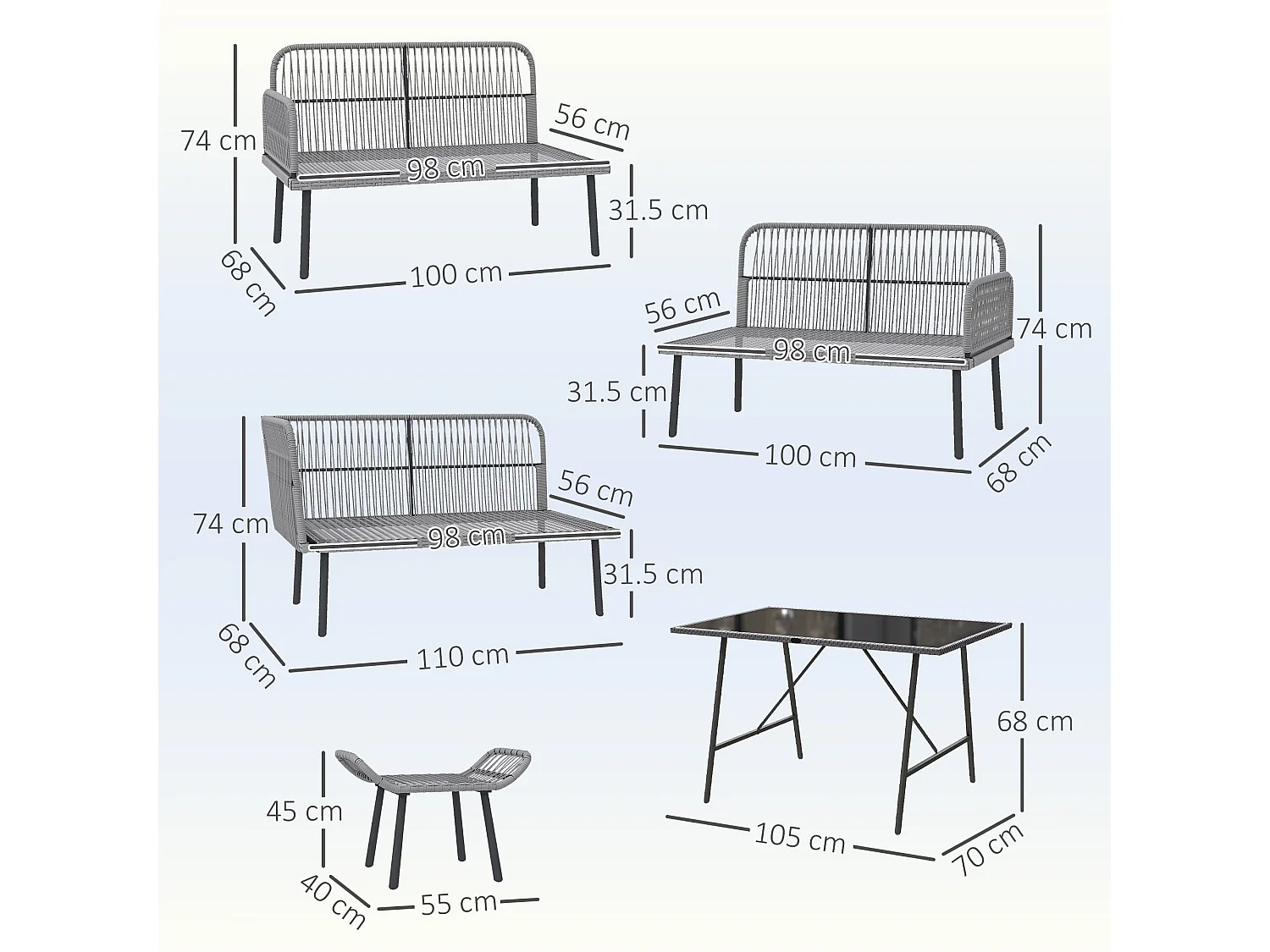 Relu 8 Seater Modular Rattan Corner Sofa Set with Tempered Glass Coffee Table