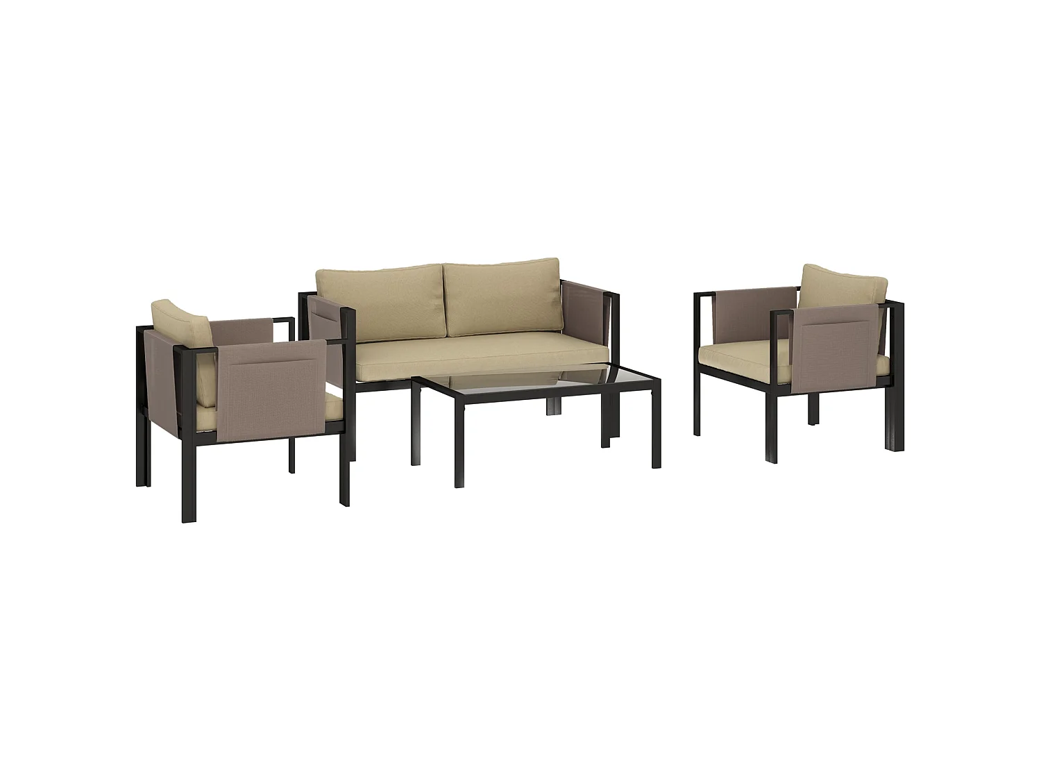 Namato 4 Seater Outdoor Sofa Set with Tempered Glass Table and Side Pockets