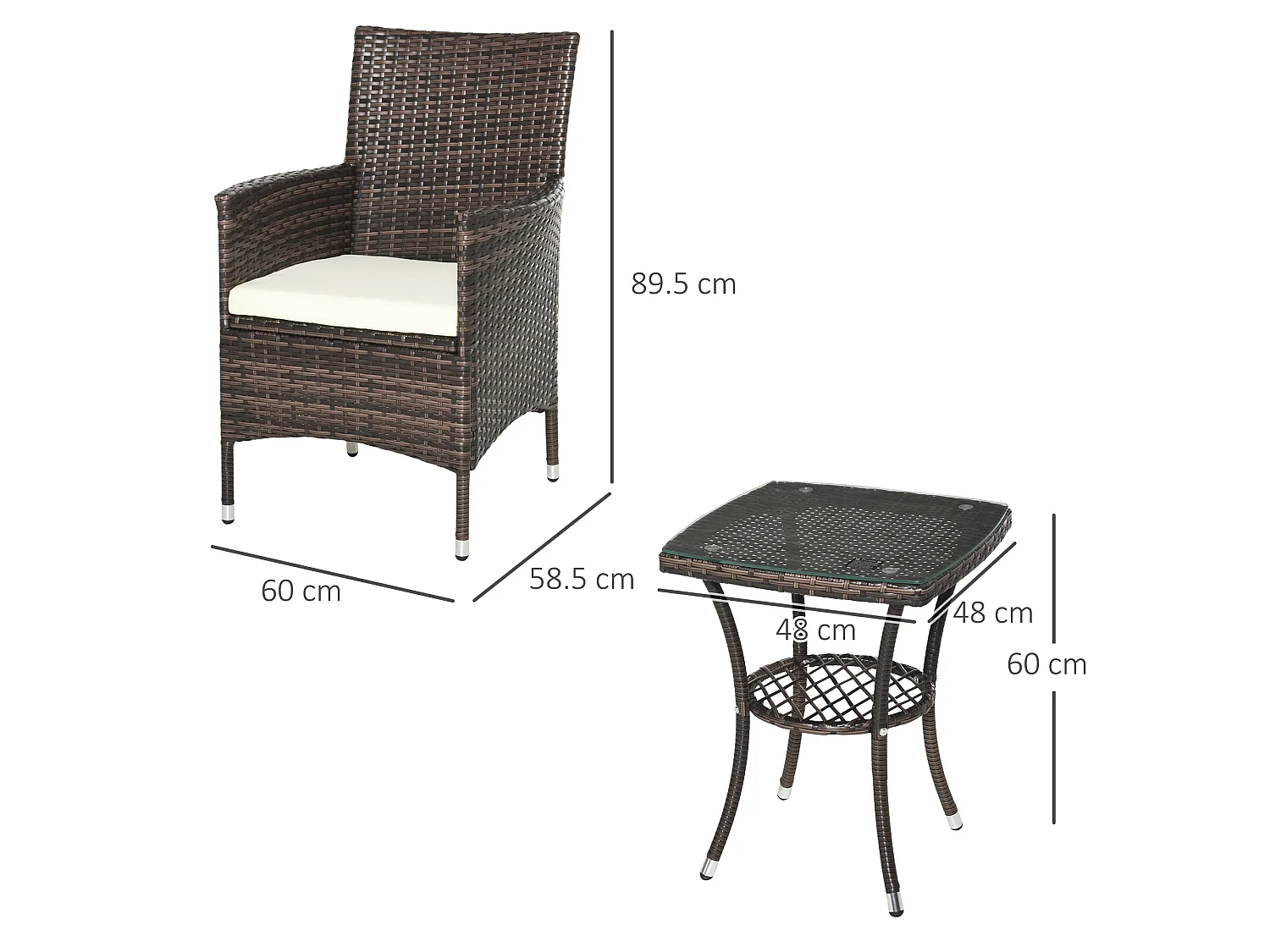 Lovi 3 Piece Brown Rattan Bistro Set with Cushions