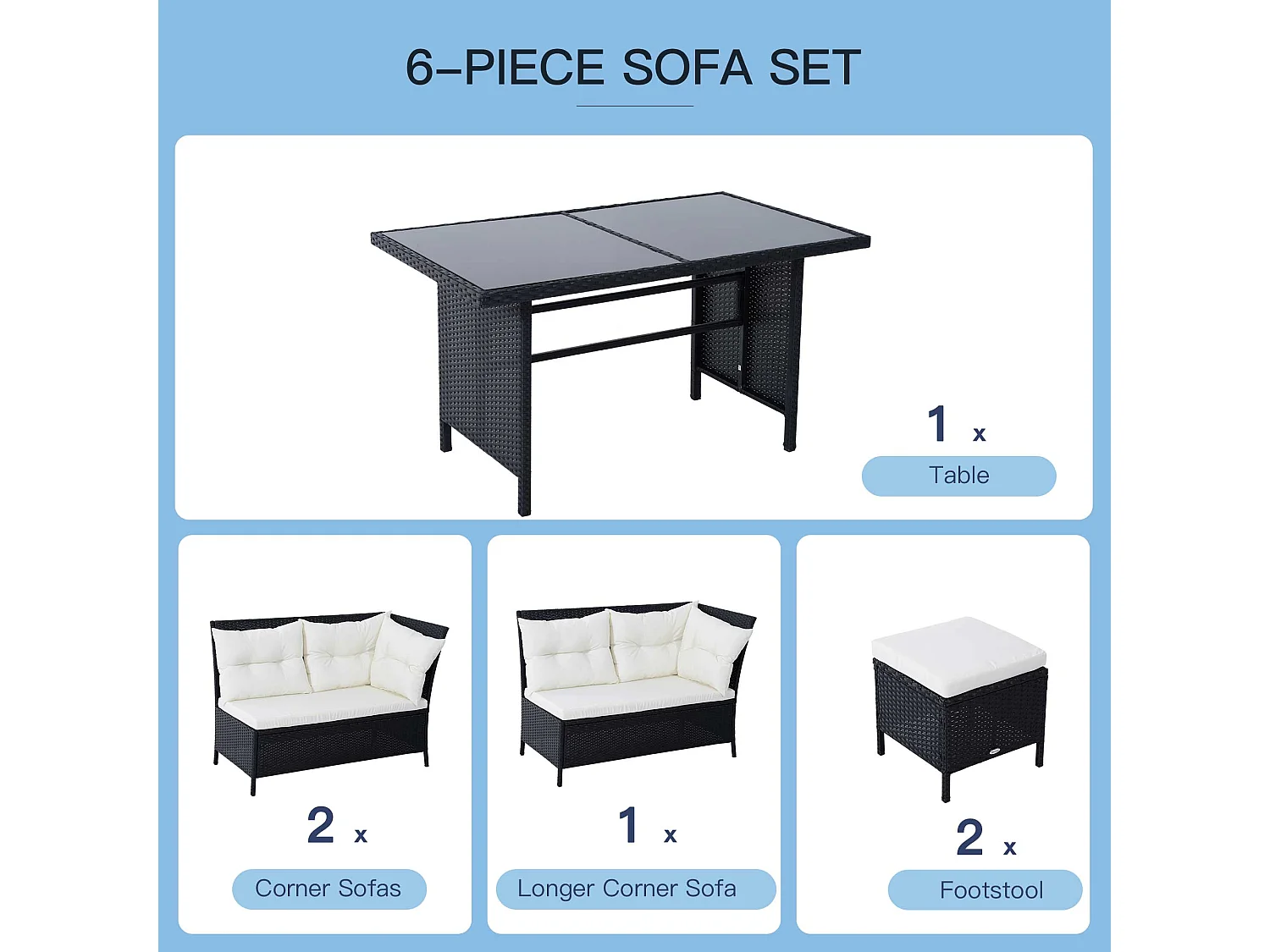 Semapa 8 Seater Black PE Rattan Corner Dining Sofa Set with Double Table and Cream Cushions