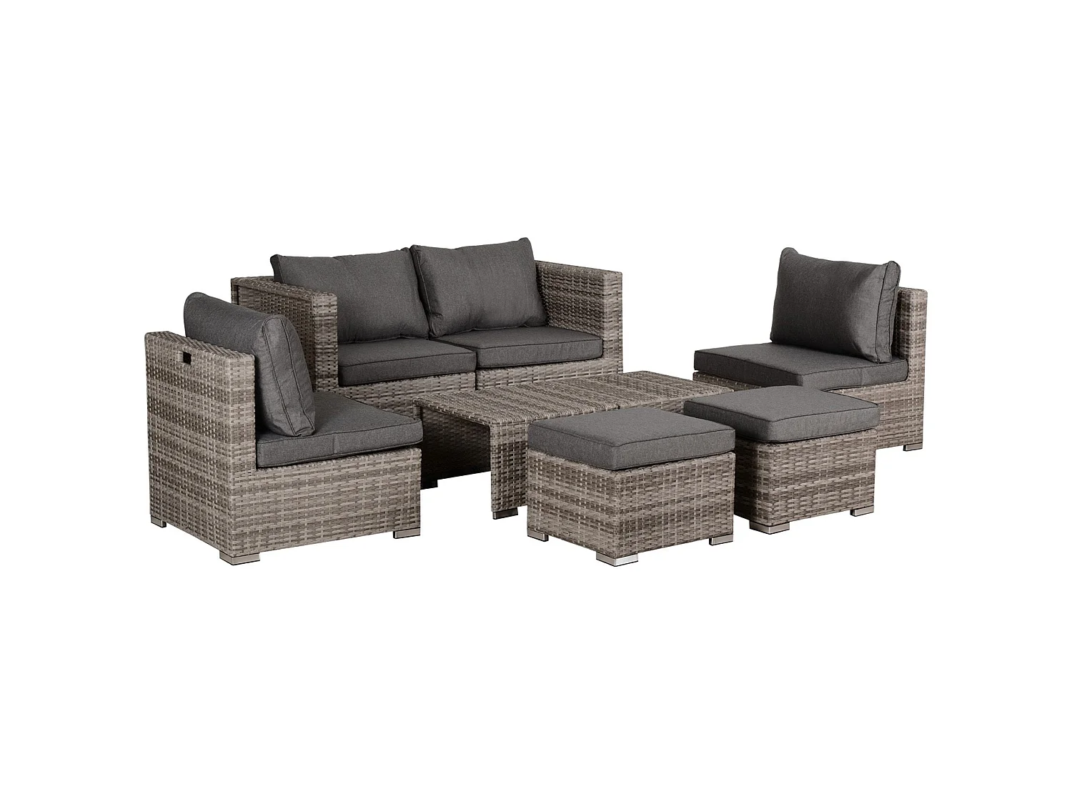 Relu Mixed Grey 6 Seater Rattan Outdoor Sofa Set with Chairs Footstools and Tables