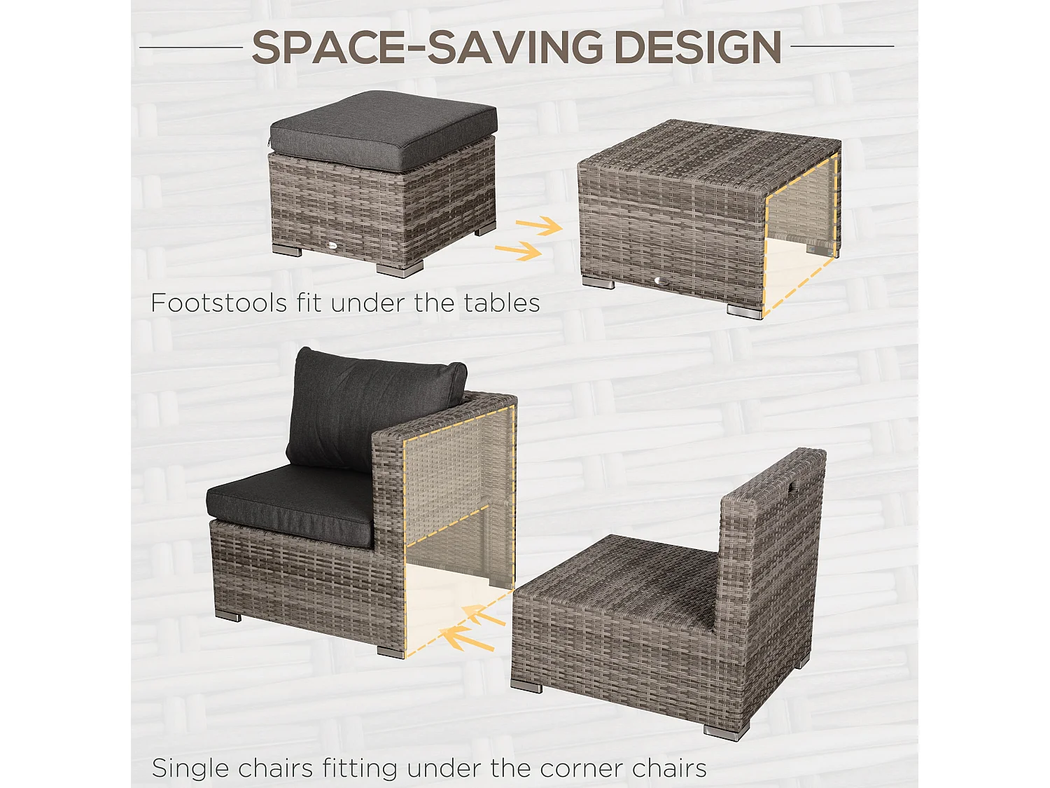 Relu Mixed Grey 6 Seater Rattan Outdoor Sofa Set with Chairs Footstools and Tables