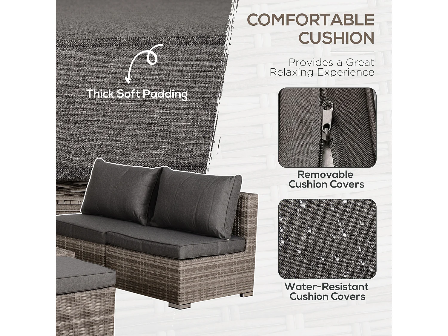 Relu Mixed Grey 6 Seater Rattan Outdoor Sofa Set with Chairs Footstools and Tables