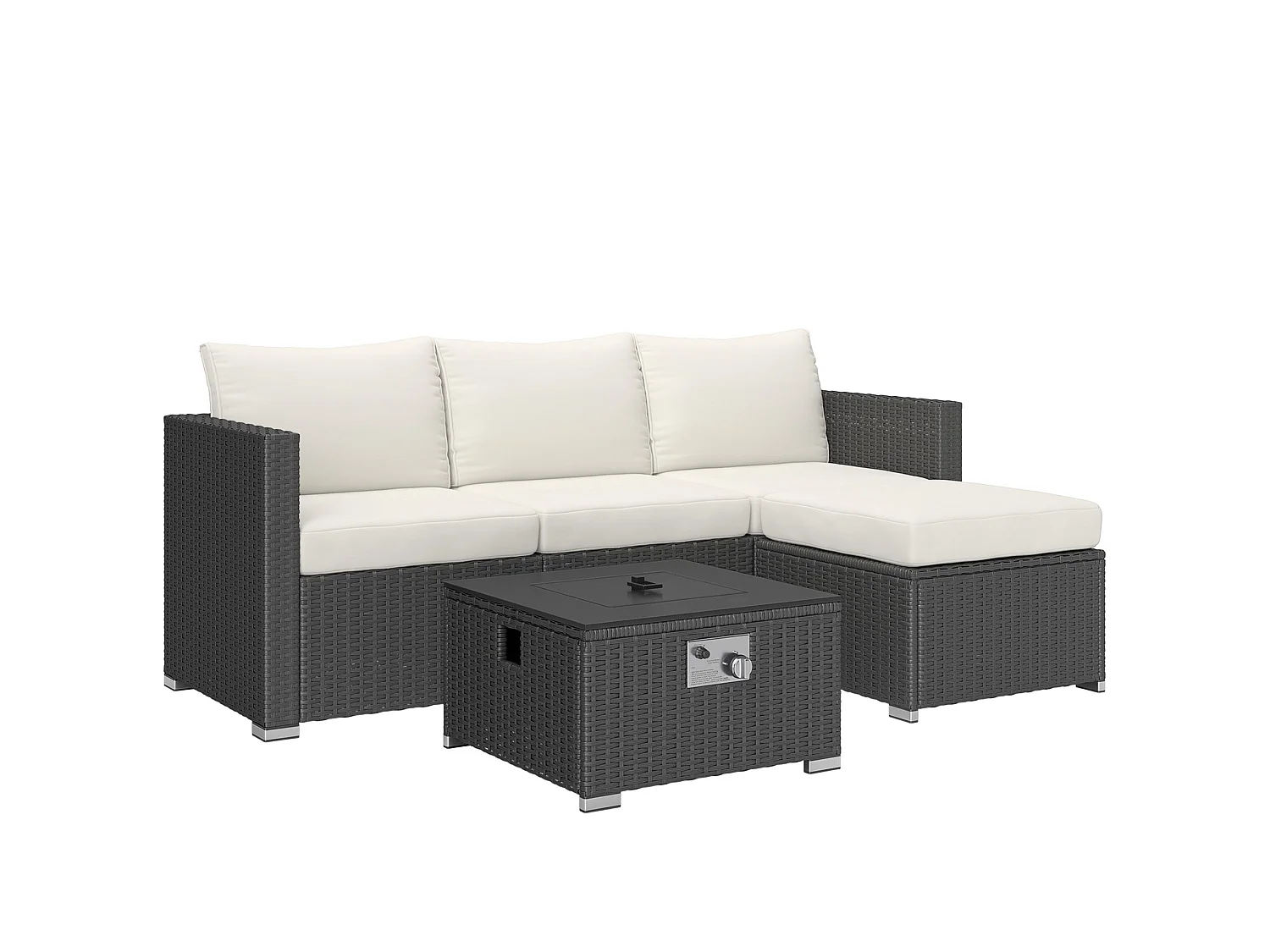 Misa 5‑Piece Rattan Modular Garden Sofa Set with Gas Fire Pit Table and Footstool