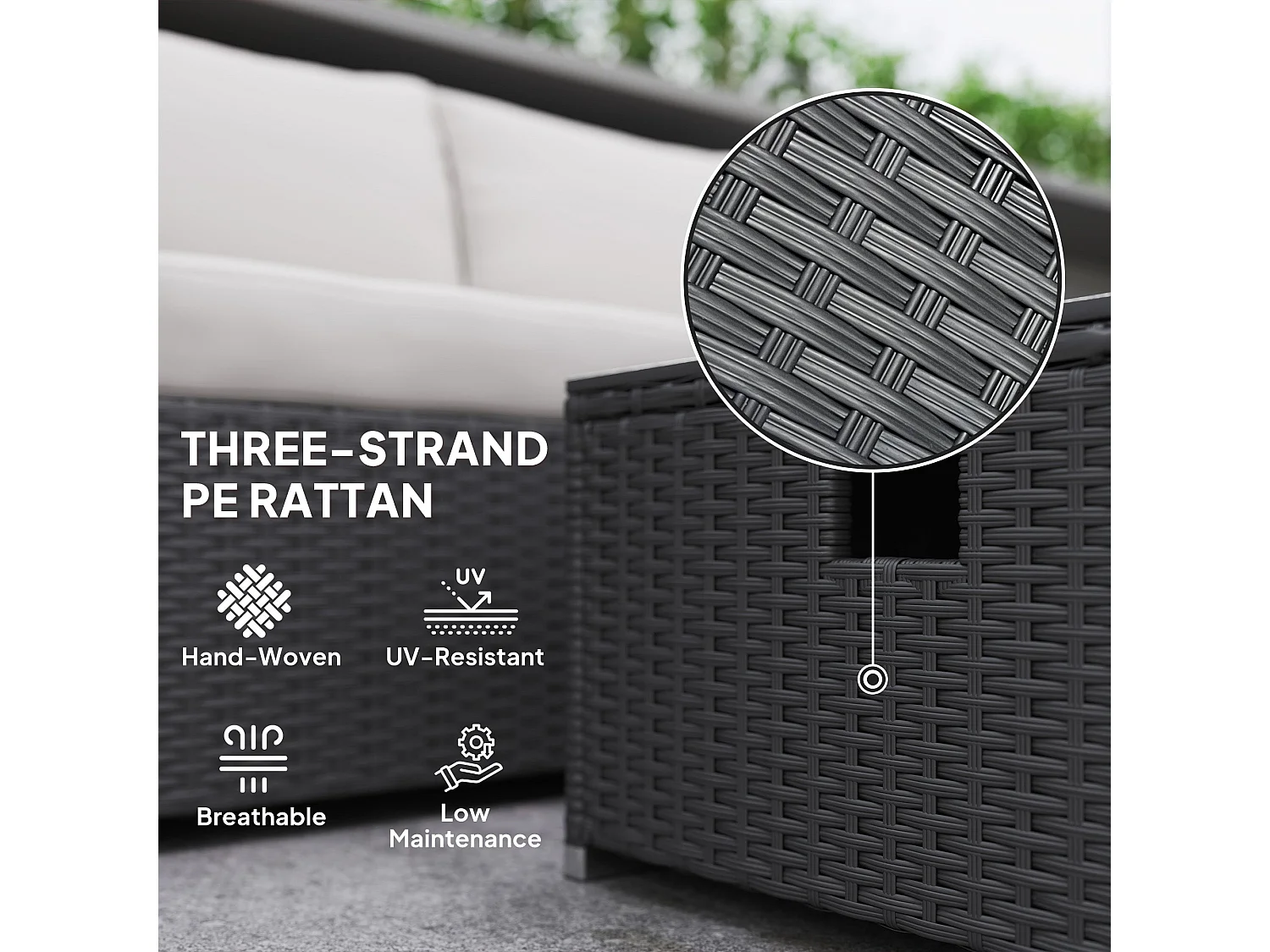 Misa 5‑Piece Rattan Modular Garden Sofa Set with Gas Fire Pit Table and Footstool