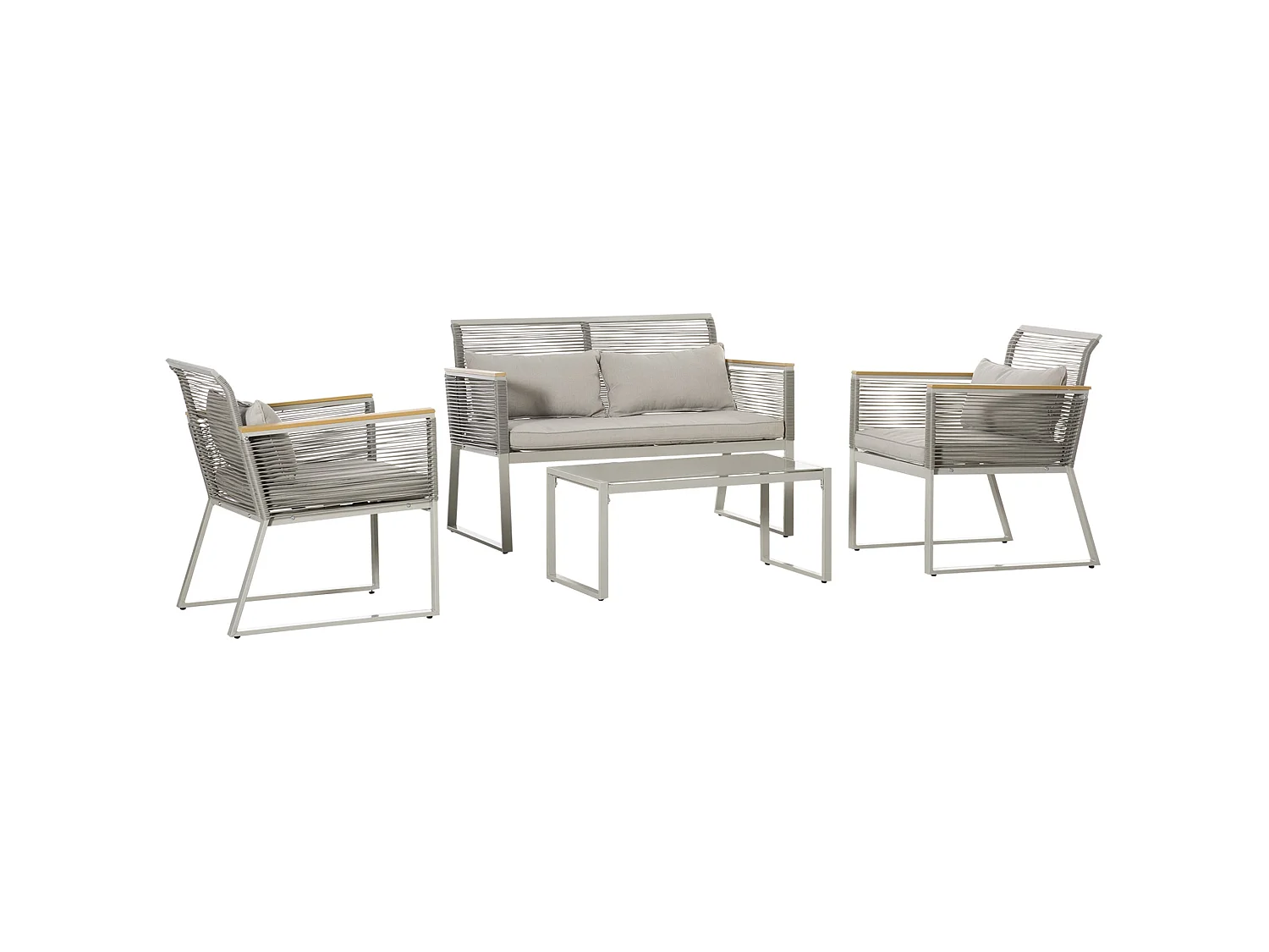 Rotoyo Kaha Grey 4 Seater Rattan Style Outdoor Sofa Set with Cushions