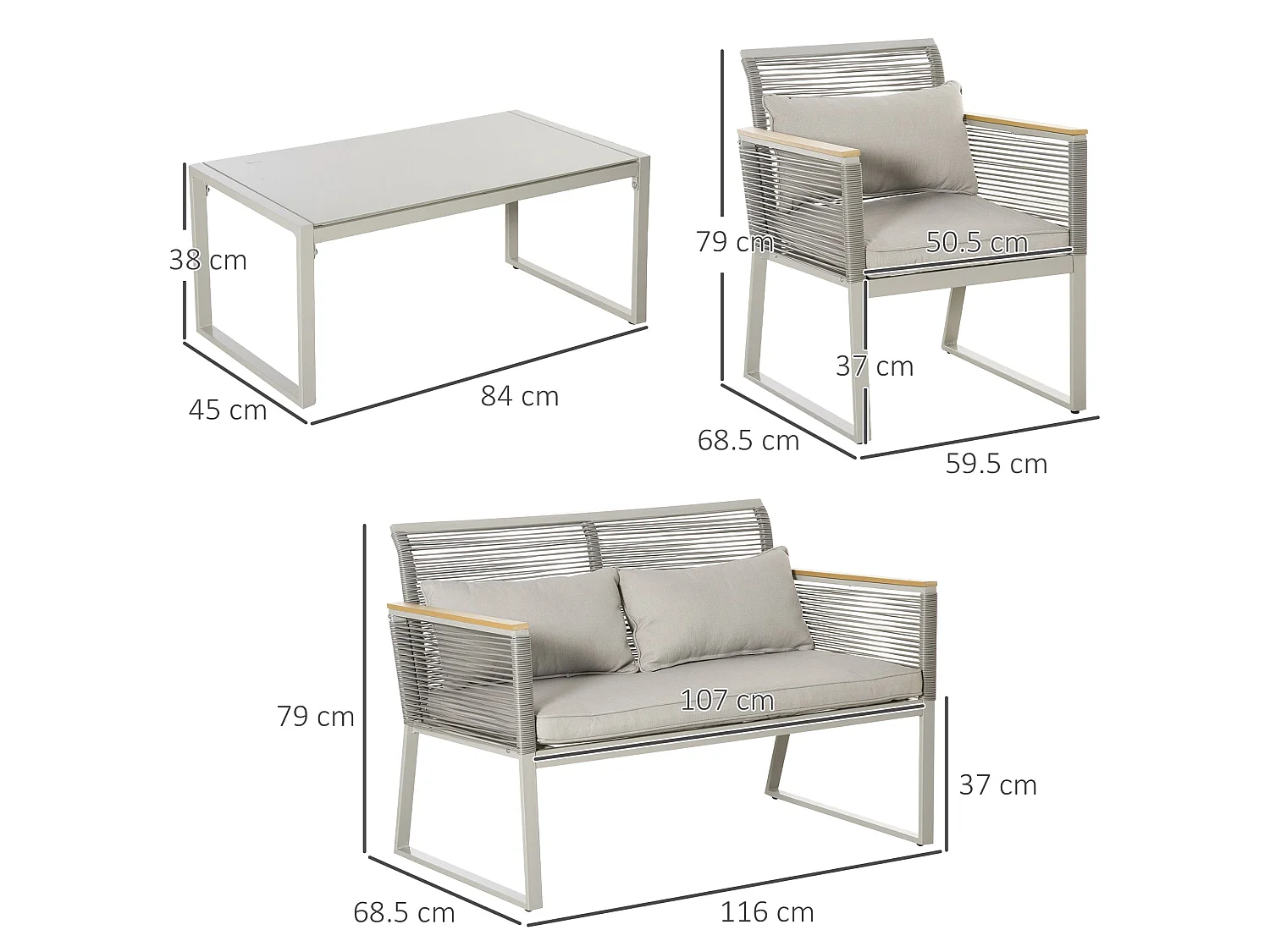Rotoyo Kaha Grey 4 Seater Rattan Style Outdoor Sofa Set with Cushions