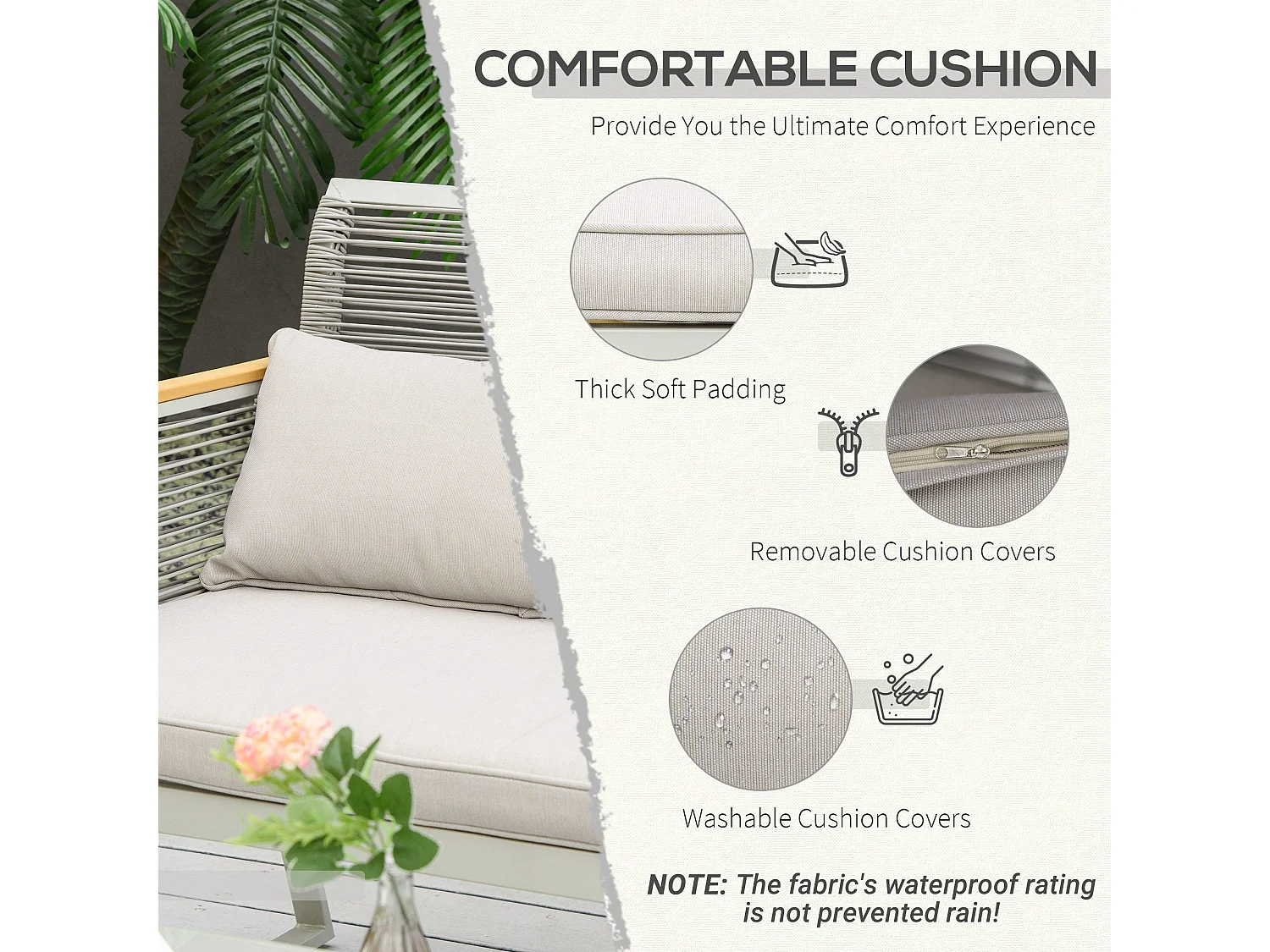 Rotoyo Kaha Grey 4 Seater Rattan Style Outdoor Sofa Set with Cushions