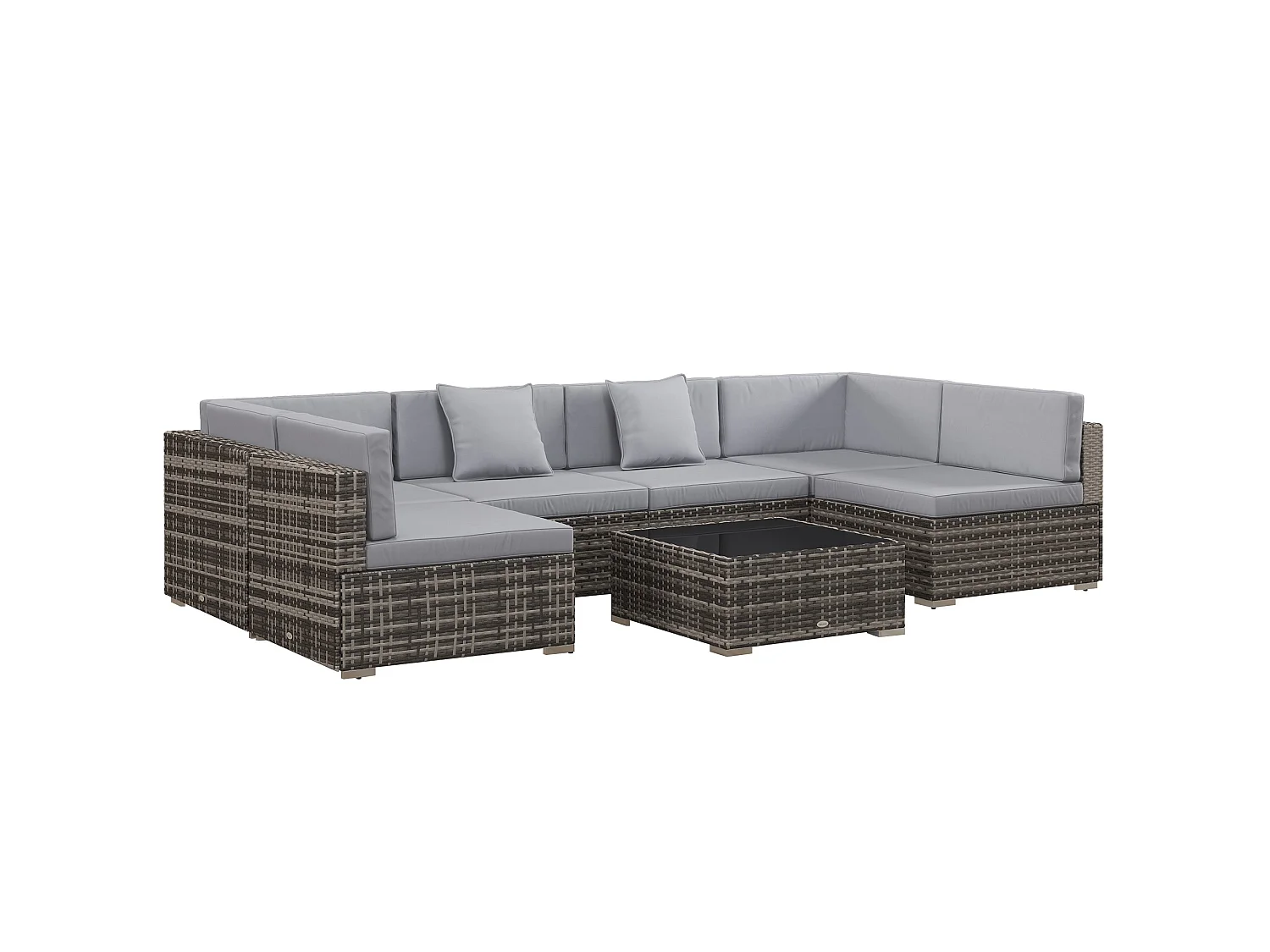 Nalo Elni Grey 7 Piece Modular Rattan Garden Sofa Set with 5mm Glass Table
