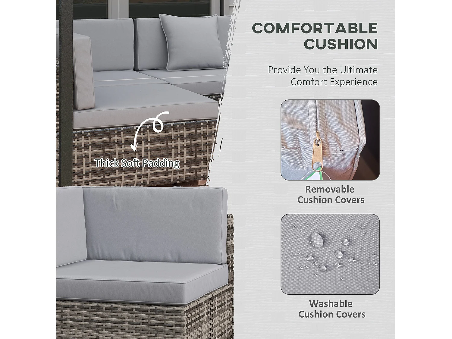 Nalo Elni Grey 7 Piece Modular Rattan Garden Sofa Set with 5mm Glass Table