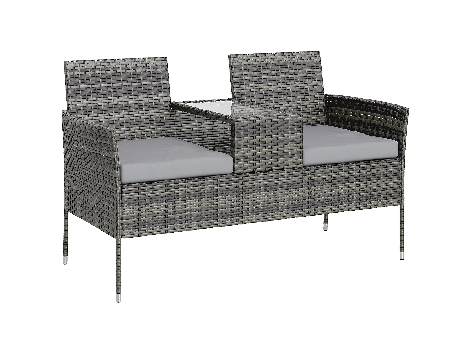 Cofi 2 Seater Rattan Sofa Dark Grey with Integrated Centre Table