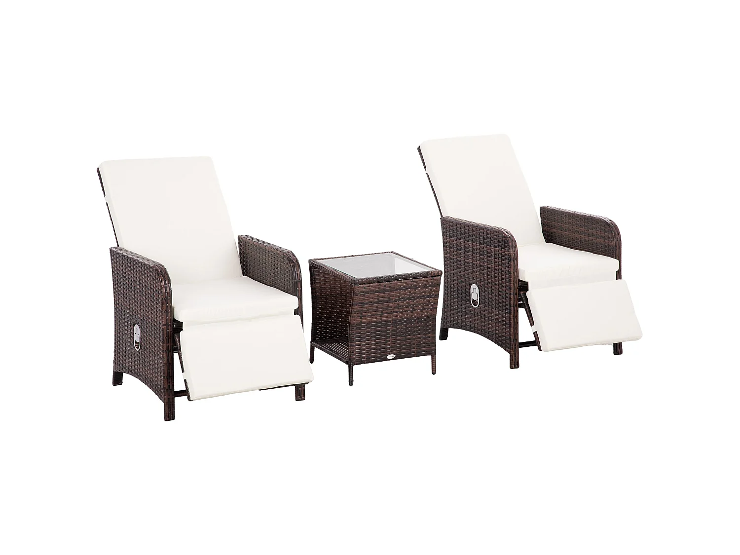 Nomo 3 Piece Rattan Bistro Set Reclining Chairs Cushions Storage