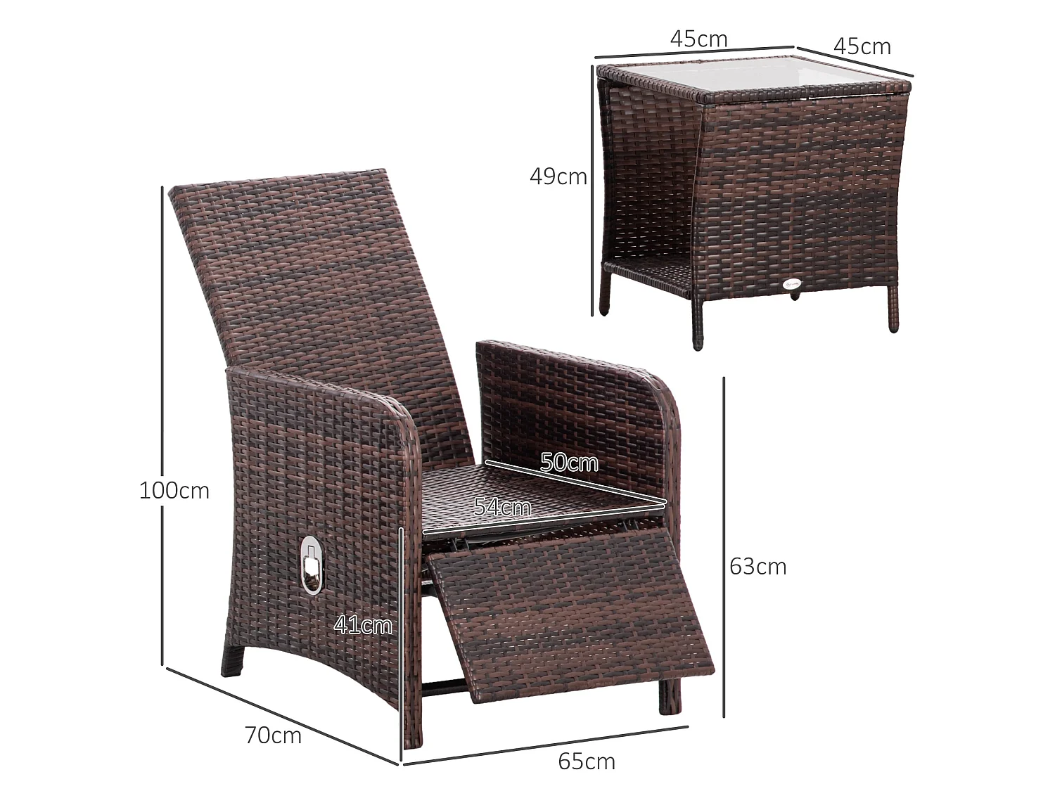 Nomo 3 Piece Rattan Bistro Set Reclining Chairs Cushions Storage