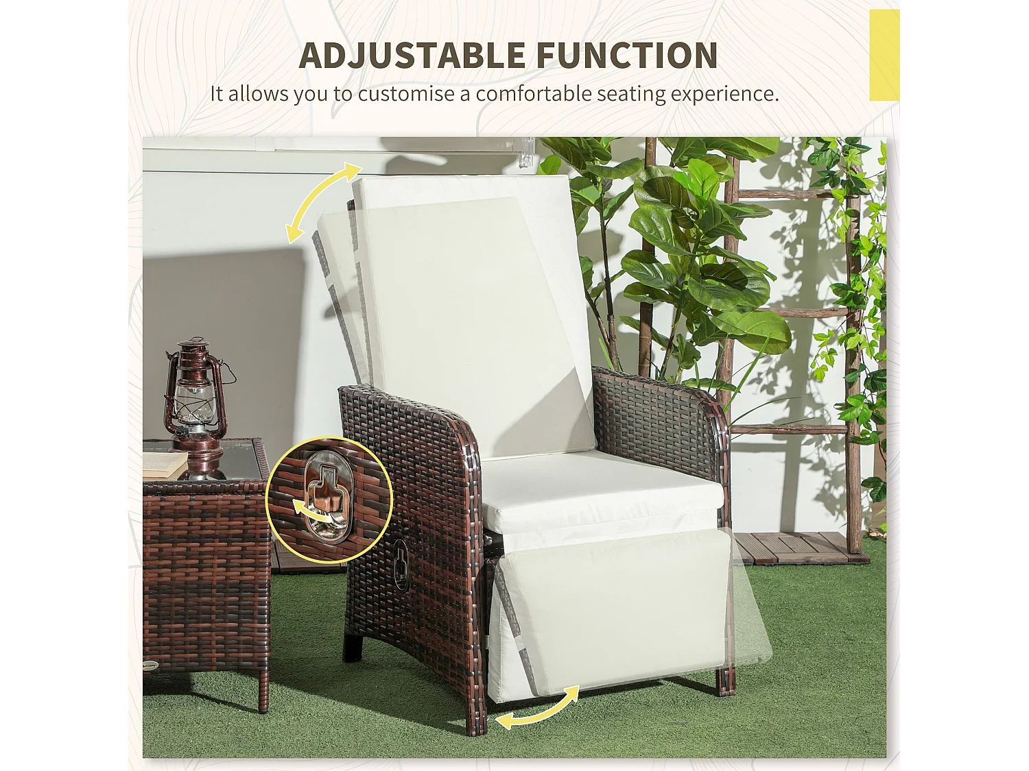 Nomo 3 Piece Rattan Bistro Set Reclining Chairs Cushions Storage