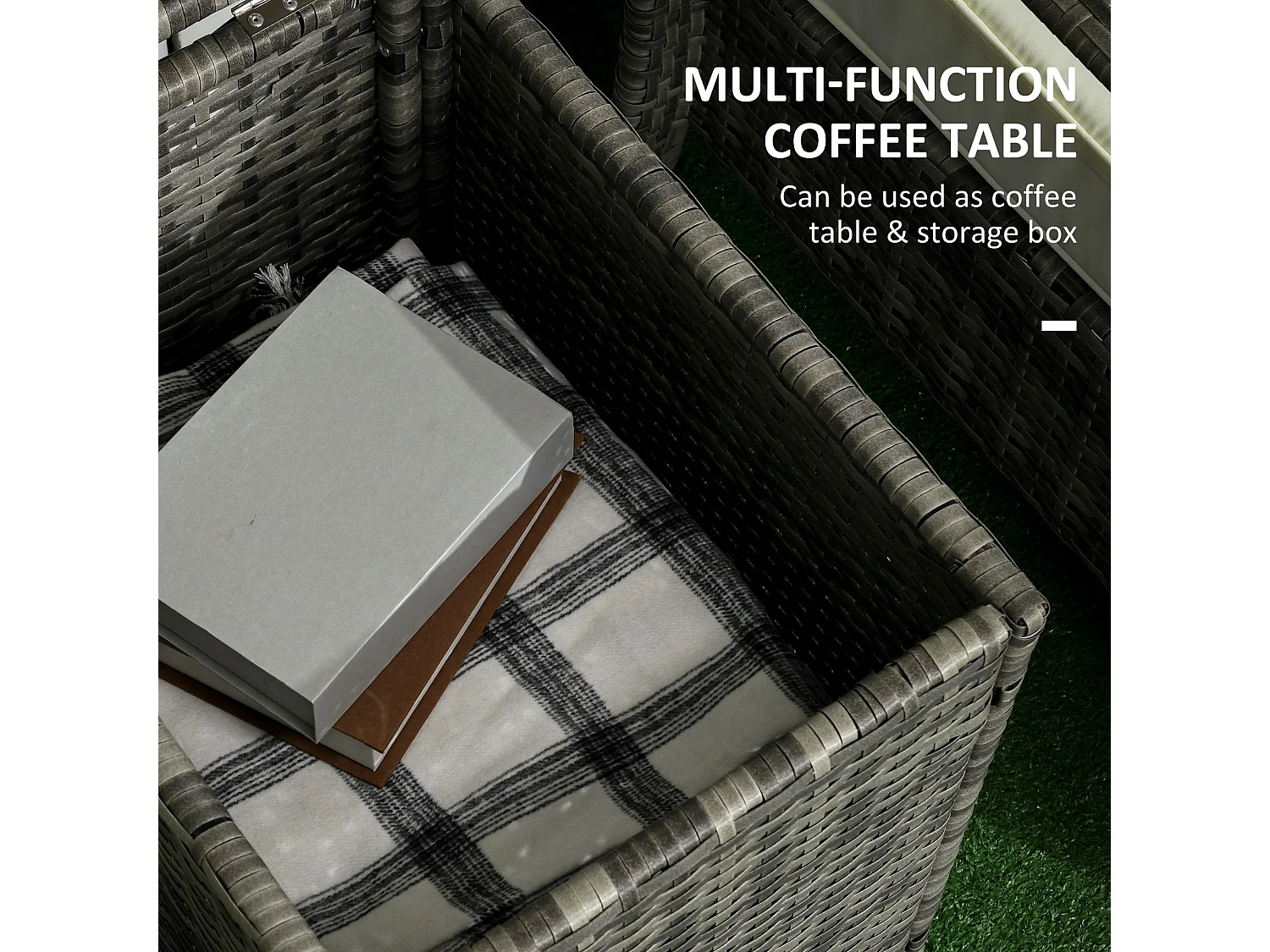 Nola Nora Grey PE Rattan 3 Piece Bistro Set with Storage Coffee Table and Orange Cushions