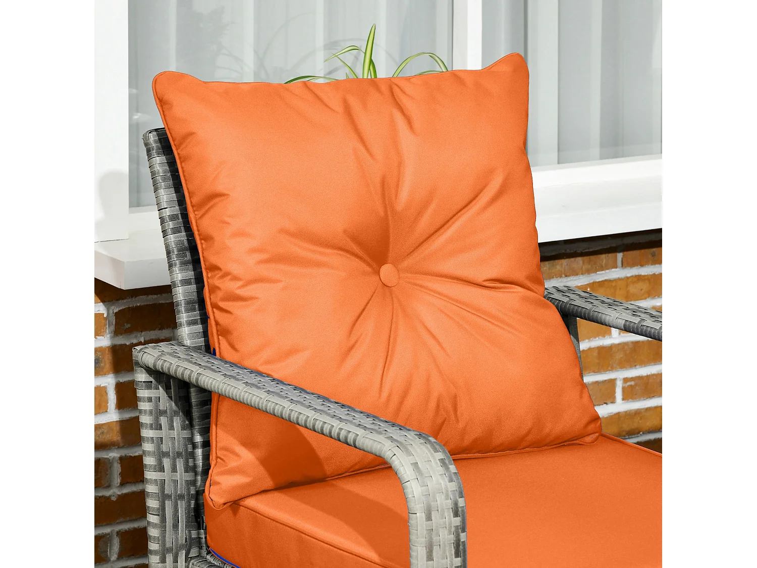 Nola Nora Grey PE Rattan 3 Piece Bistro Set with Storage Coffee Table and Orange Cushions