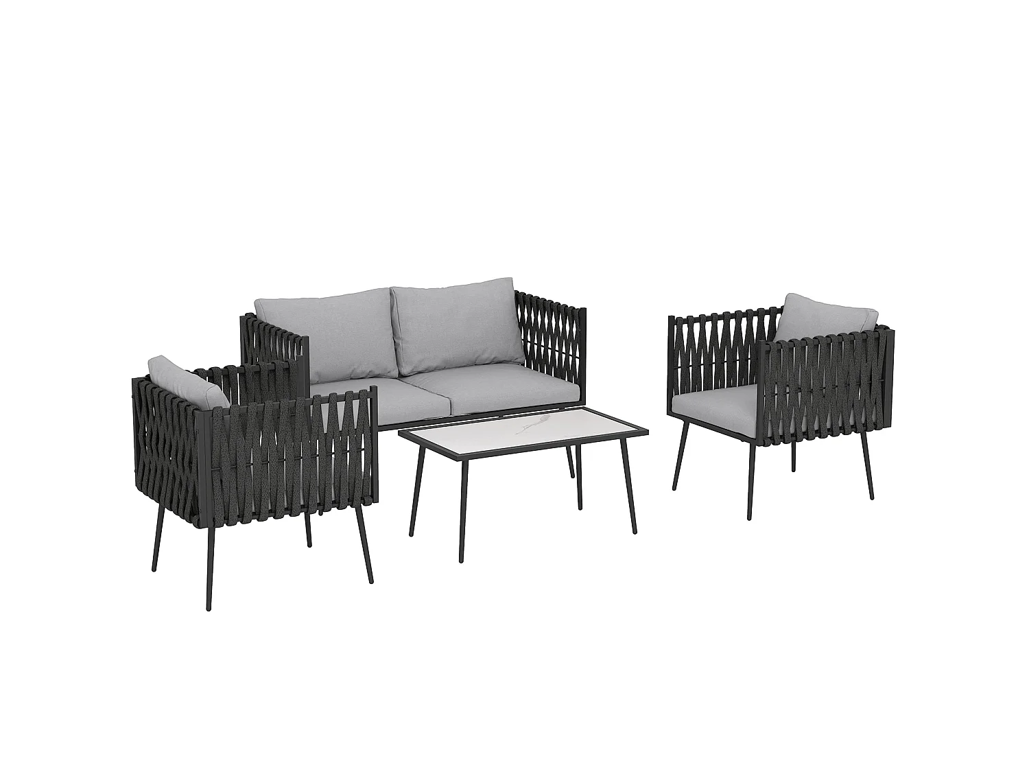 Salitte 4 Seater Grey Rattan Rope Outdoor Furniture Set with Cushions