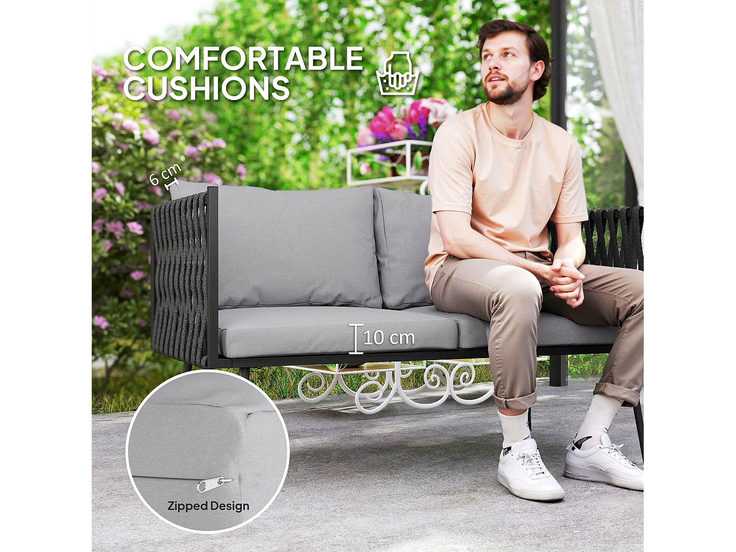 Salitte 4 Seater Grey Rattan Rope Outdoor Furniture Set with Cushions