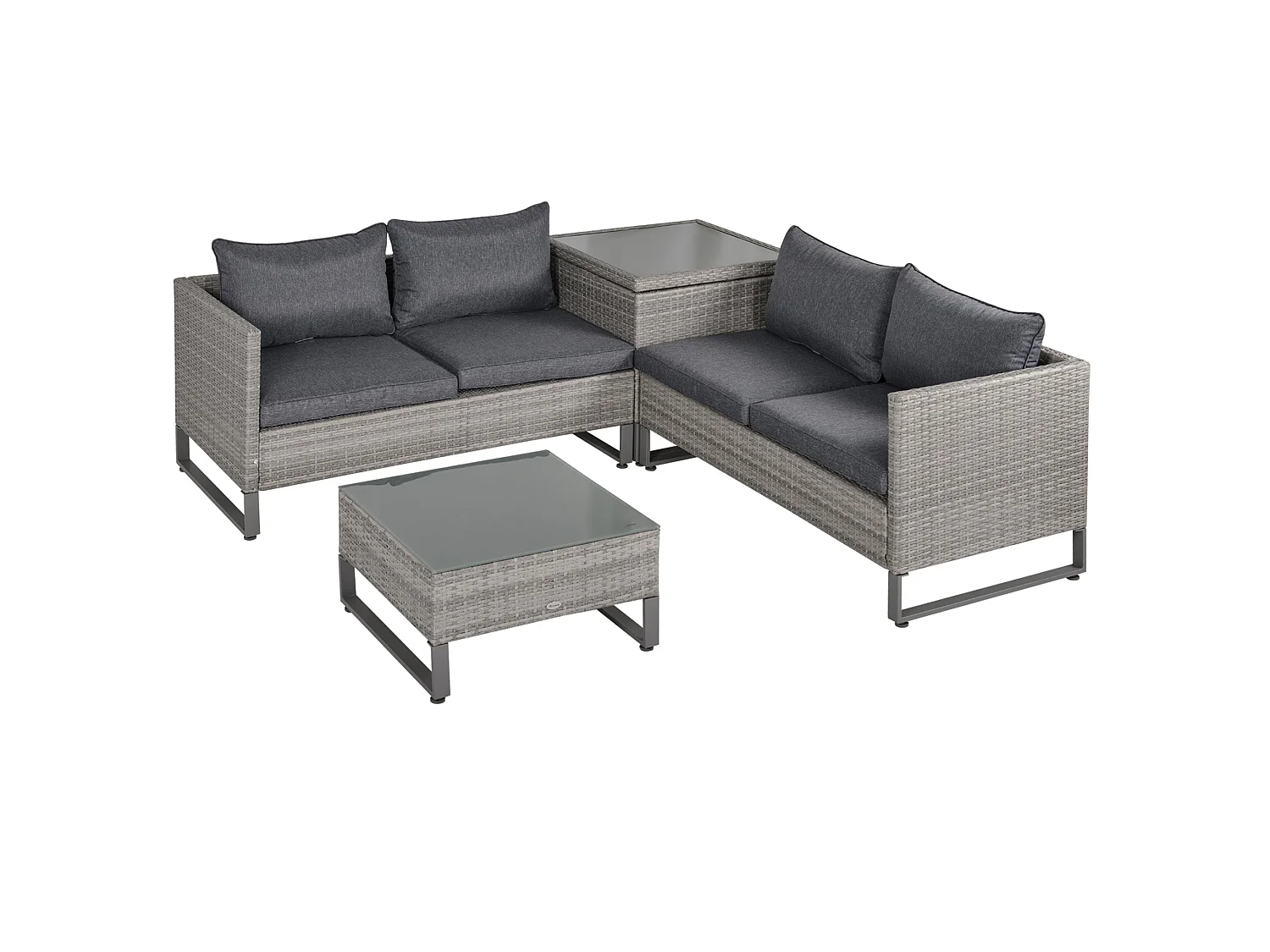 Samilo 4 Seater Grey Rattan Garden Sofa Set with Storage and Glass Coffee Table