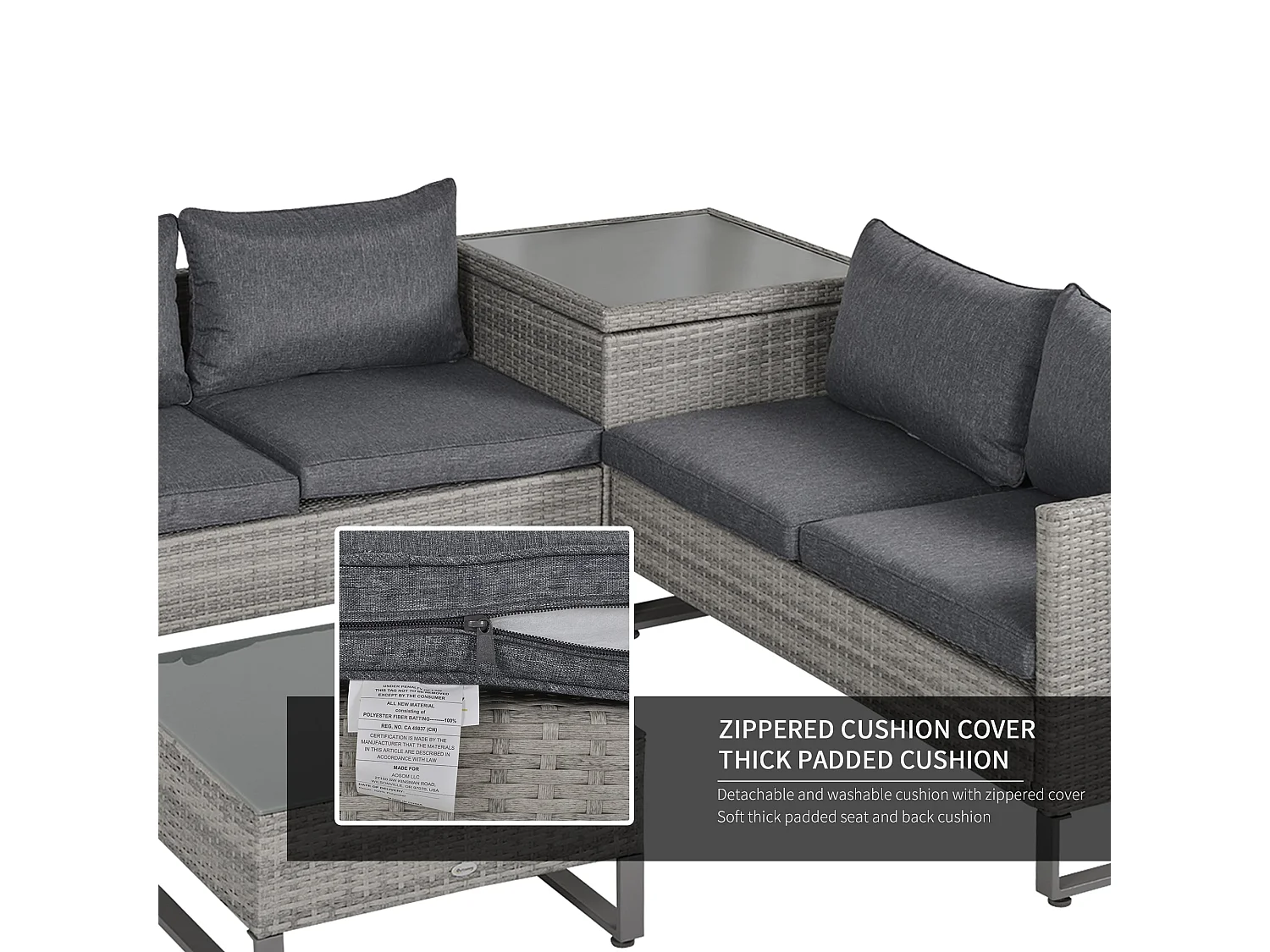 Samilo 4 Seater Grey Rattan Garden Sofa Set with Storage and Glass Coffee Table