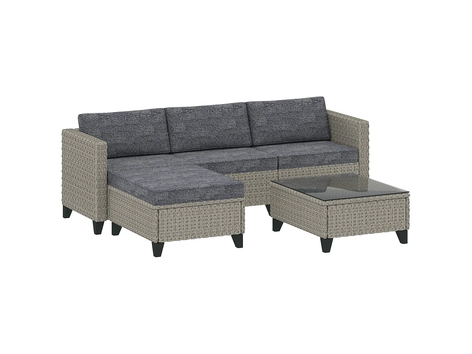 Vema Dark Grey Rattan L Shaped Outdoor Corner Sofa Set with Footstool and Coffee Table