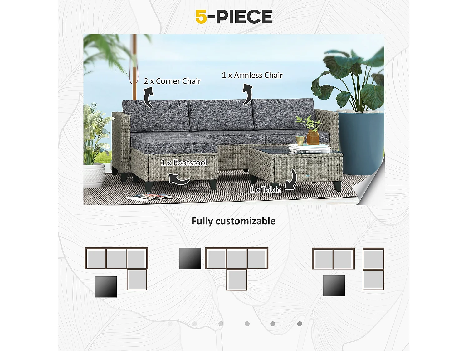 Vema Dark Grey Rattan L Shaped Outdoor Corner Sofa Set with Footstool and Coffee Table