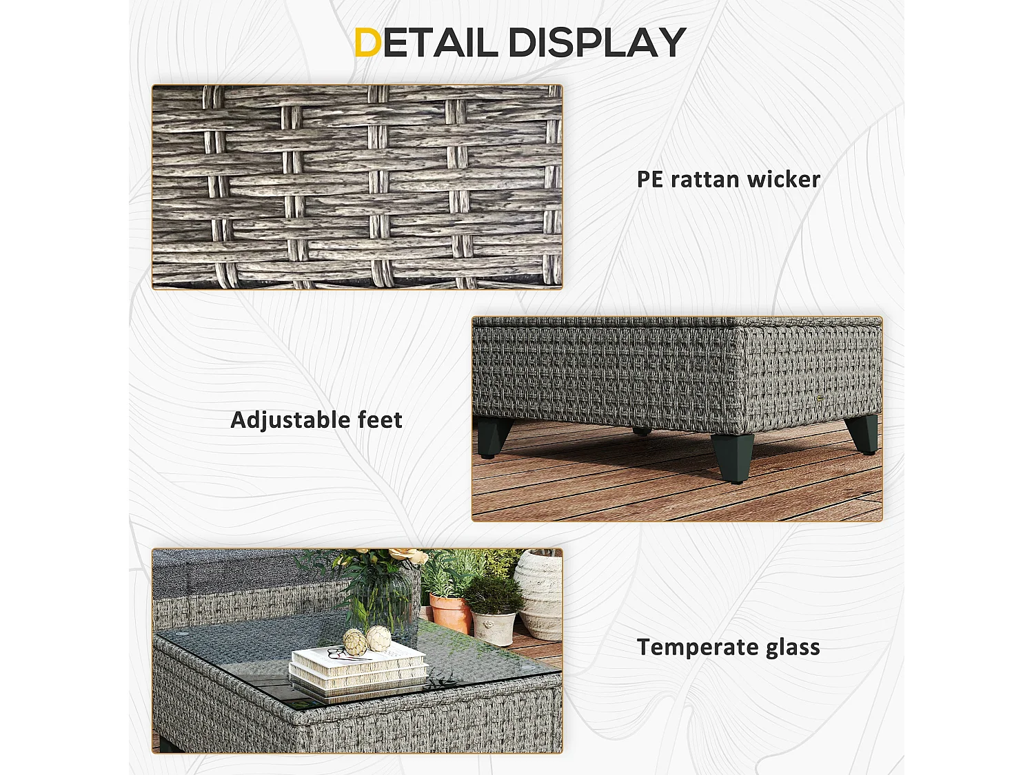 Vema Dark Grey Rattan L Shaped Outdoor Corner Sofa Set with Footstool and Coffee Table