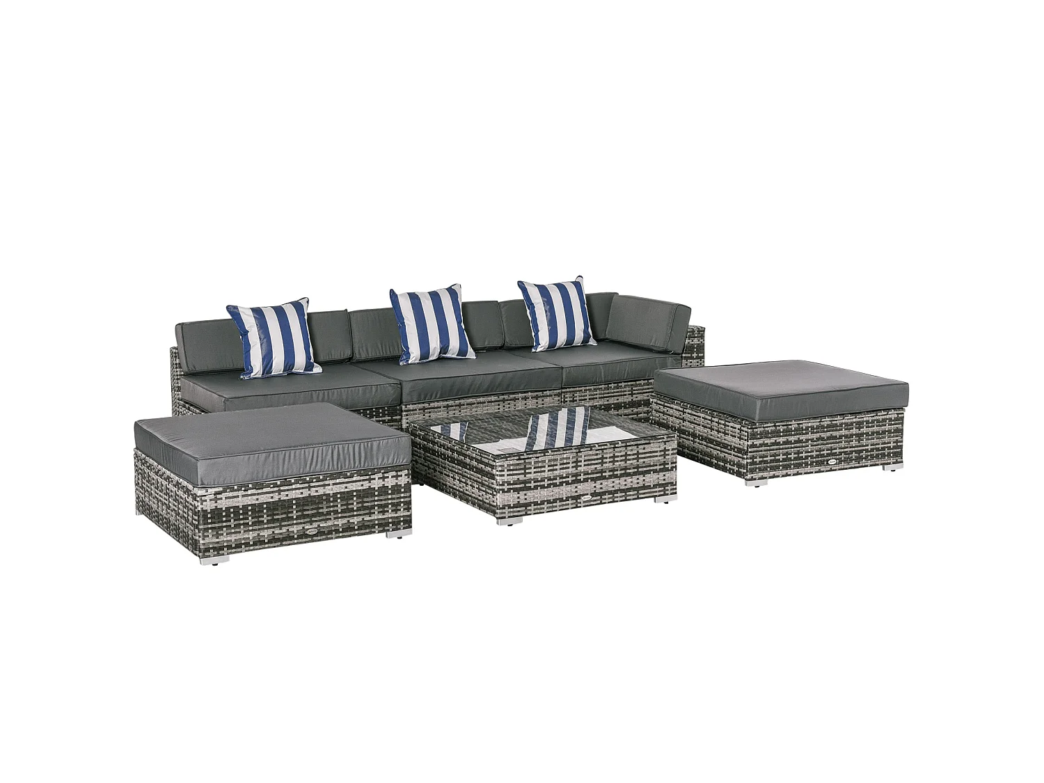 Nona Grey 6 Piece Modular Rattan Outdoor Sofa Set with Cushions