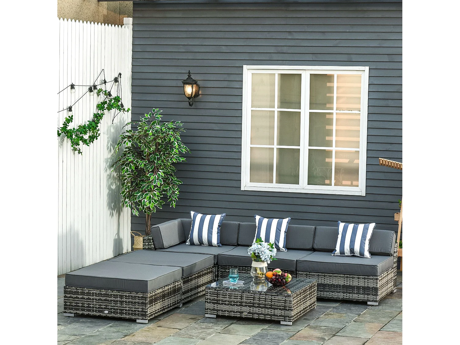 Nona Grey 6 Piece Modular Rattan Outdoor Sofa Set with Cushions