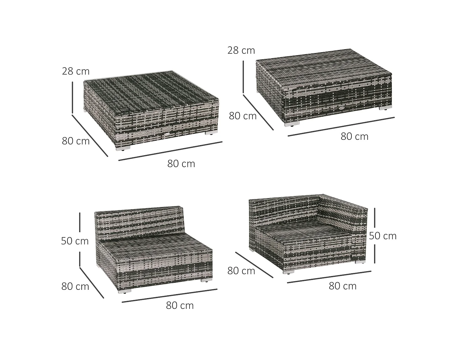 Nona Grey 6 Piece Modular Rattan Outdoor Sofa Set with Cushions