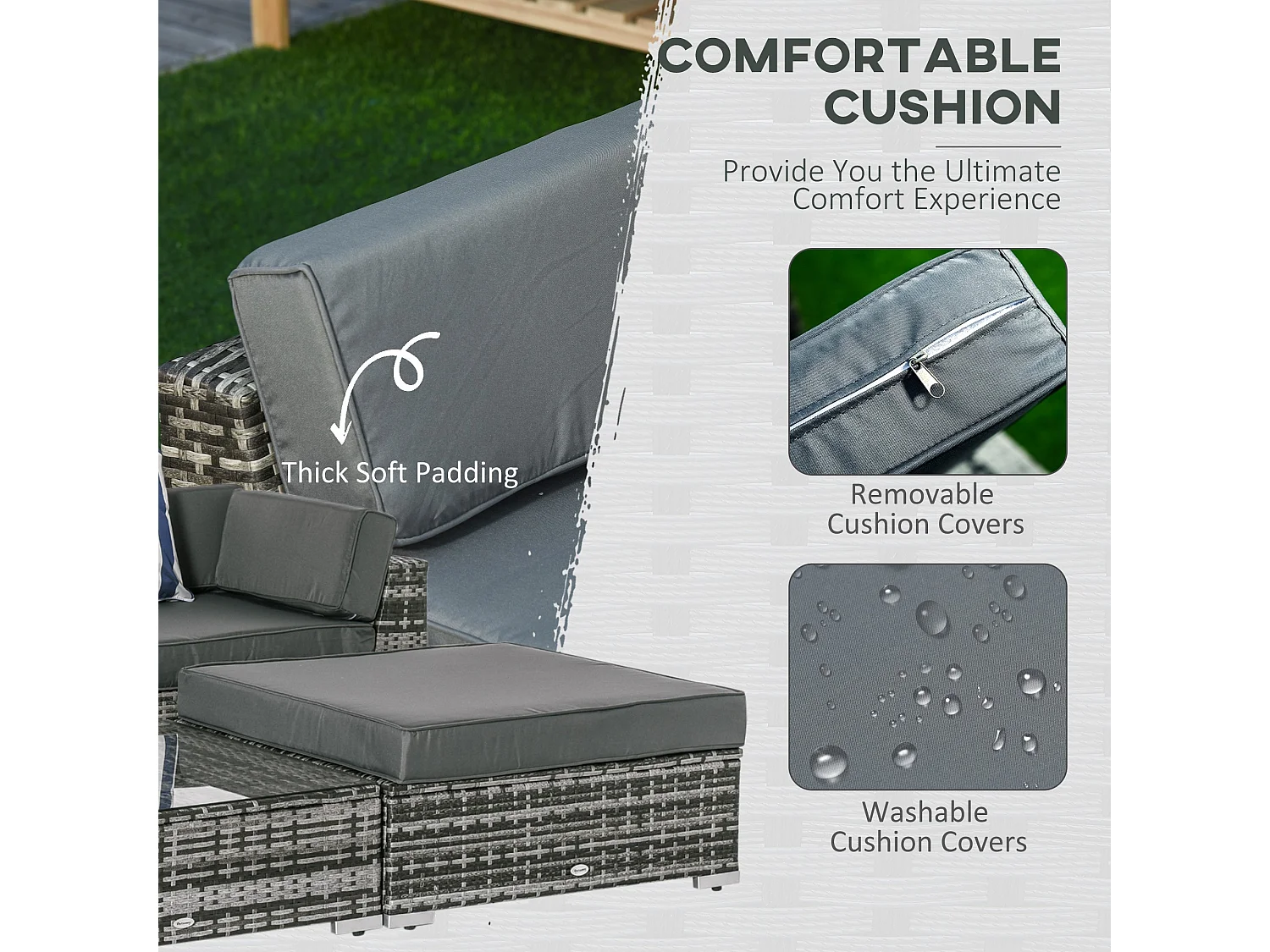 Nona Grey 6 Piece Modular Rattan Outdoor Sofa Set with Cushions