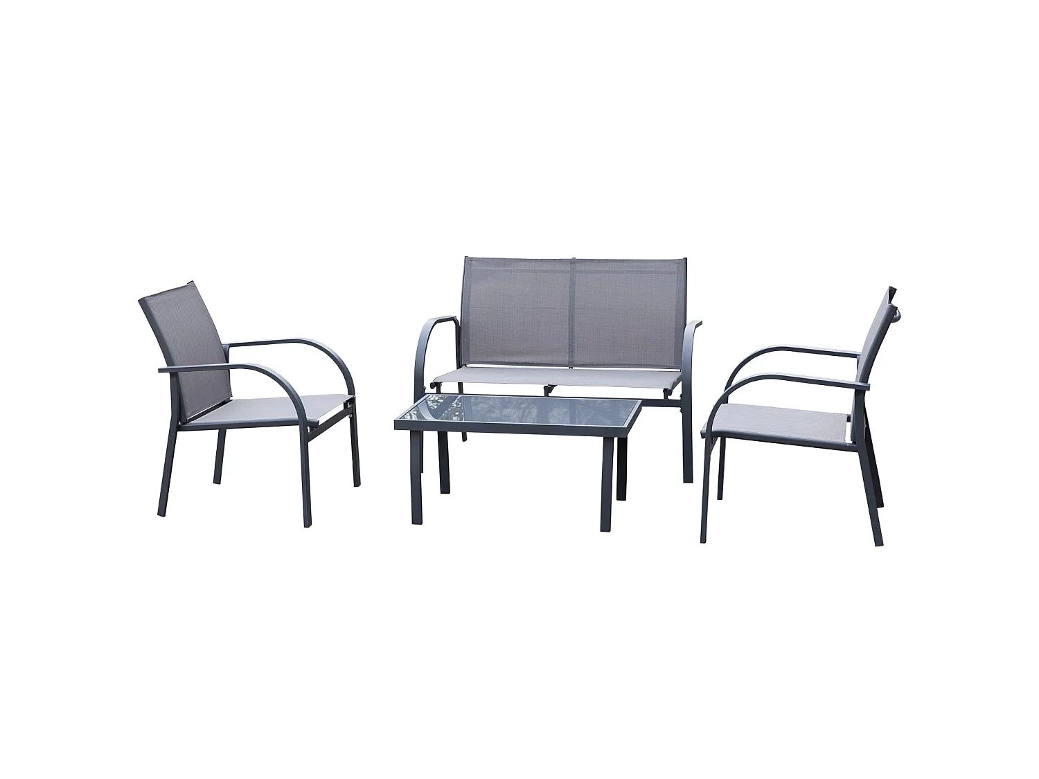 Babane 4 Seater Minimal Garden Patio Set Charcoal Grey Mesh Aluminium Frame