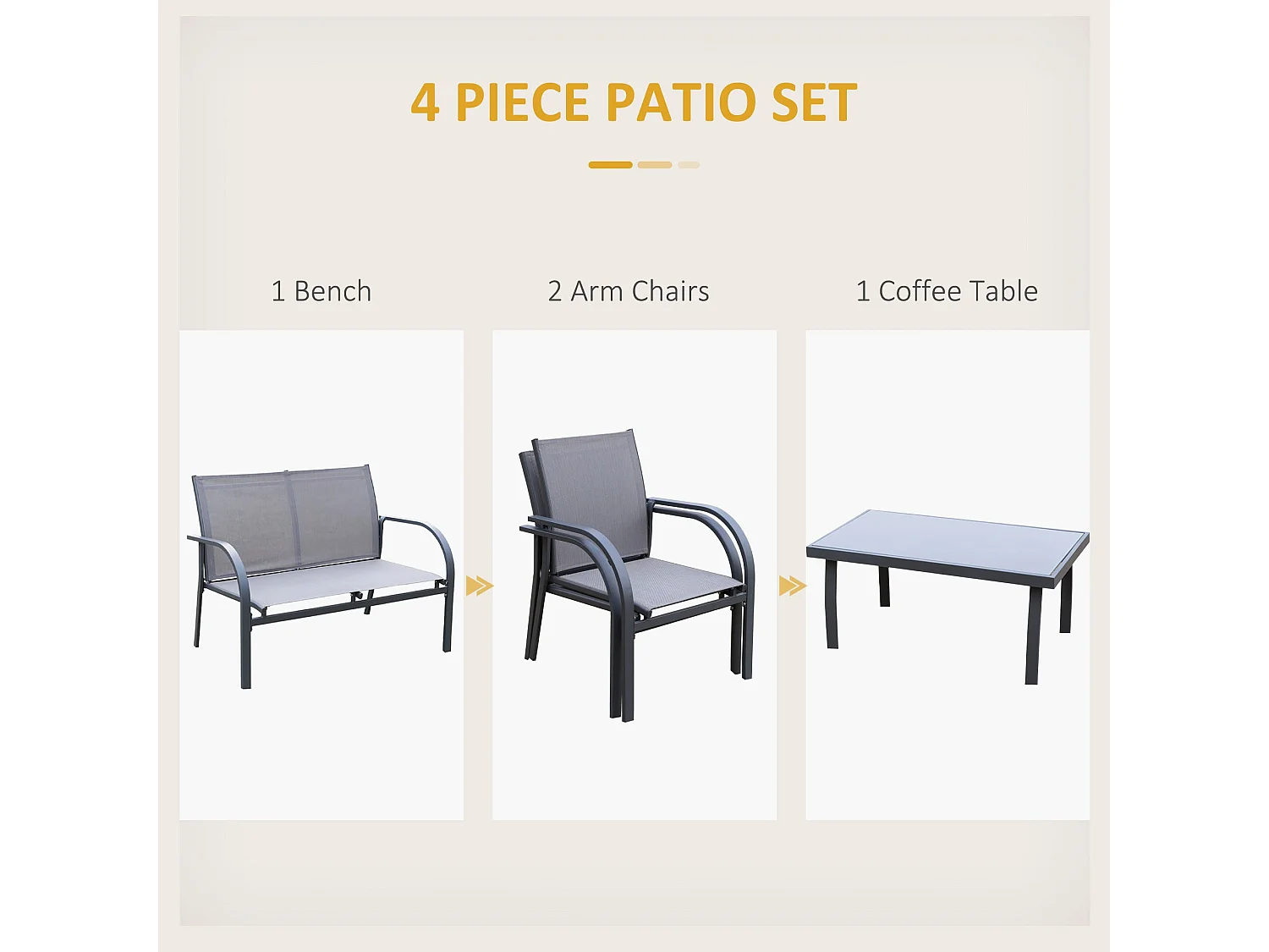 Babane 4 Seater Minimal Garden Patio Set Charcoal Grey Mesh Aluminium Frame