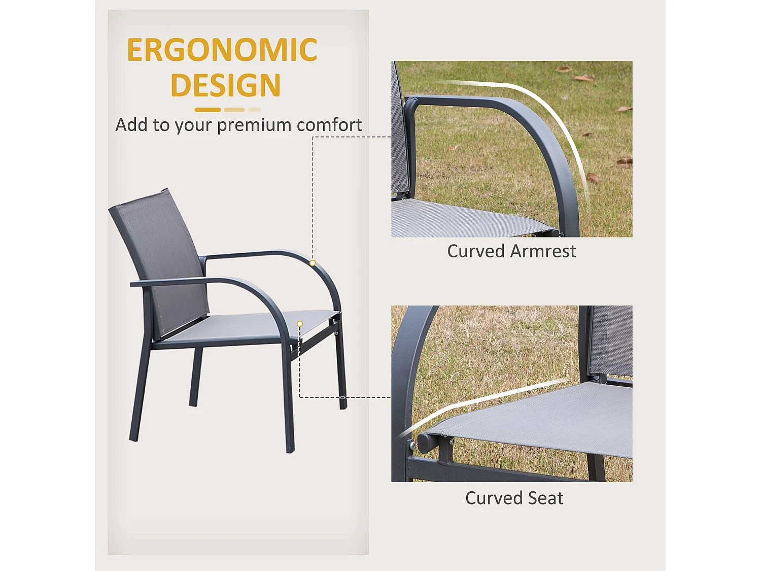 Babane 4 Seater Minimal Garden Patio Set Charcoal Grey Mesh Aluminium Frame