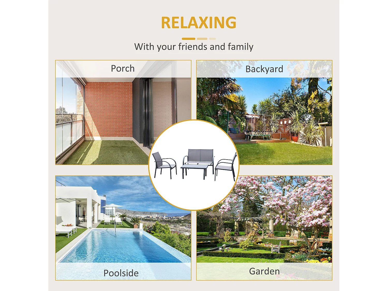 Babane 4 Seater Minimal Garden Patio Set Charcoal Grey Mesh Aluminium Frame