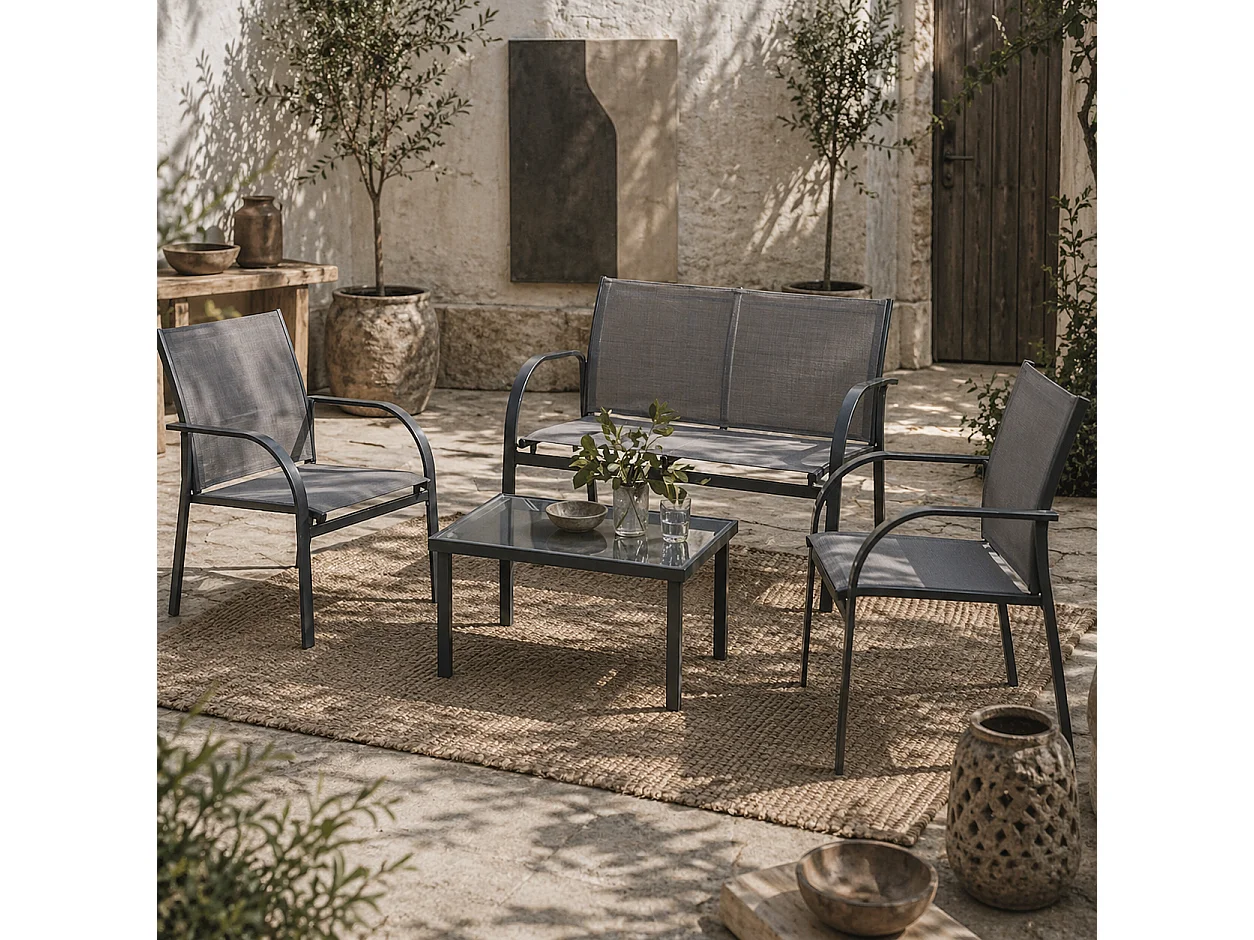 Babane 4 Seater Minimal Garden Patio Set Charcoal Grey Mesh Aluminium Frame