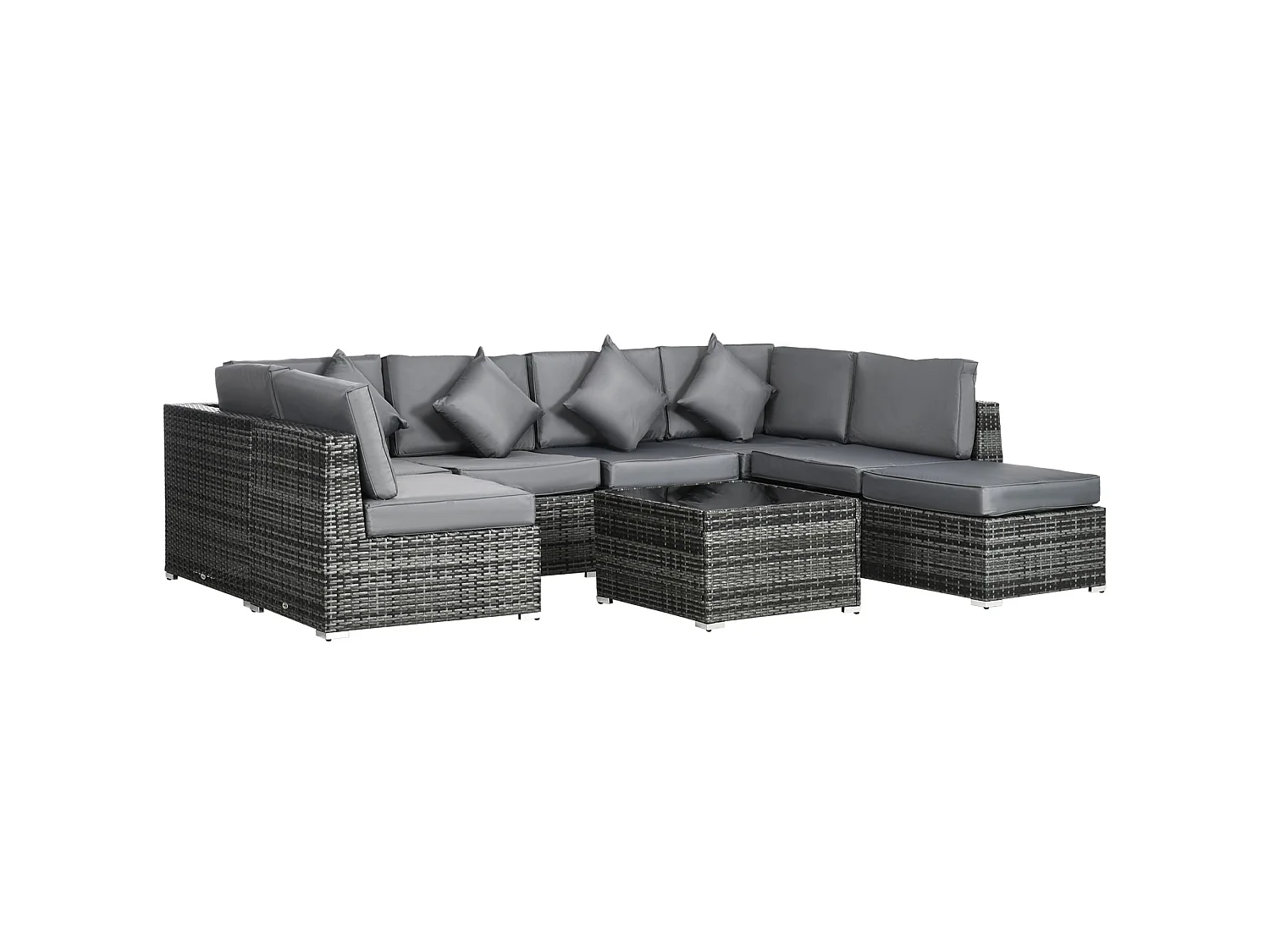 Rero Grey 5 Seater Modular Rattan Corner Sofa Set with Glass Table