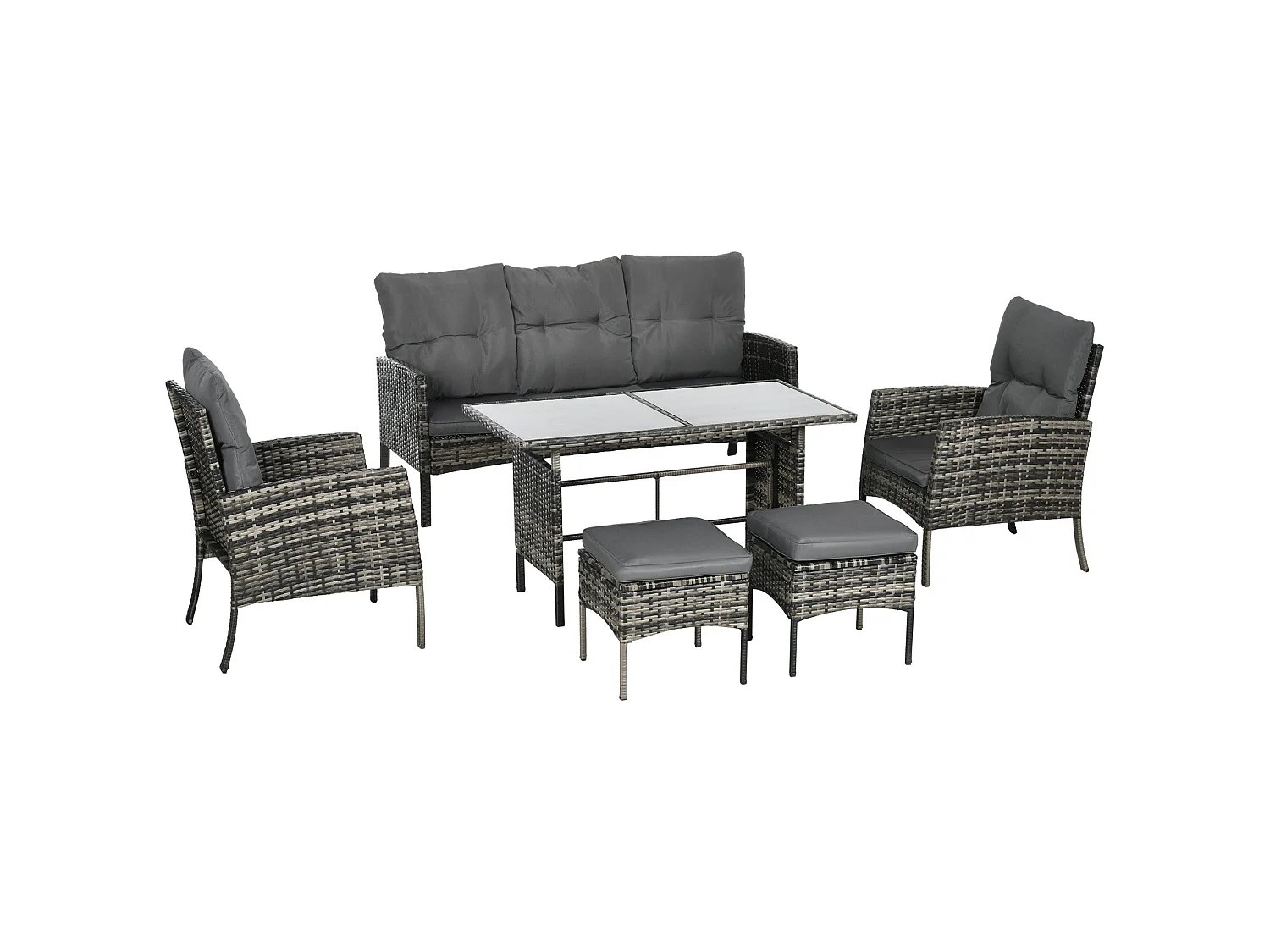 Lolu 7 Seater Mixed Grey Rattan Garden Sofa Set with Cushions and Glass Top Table