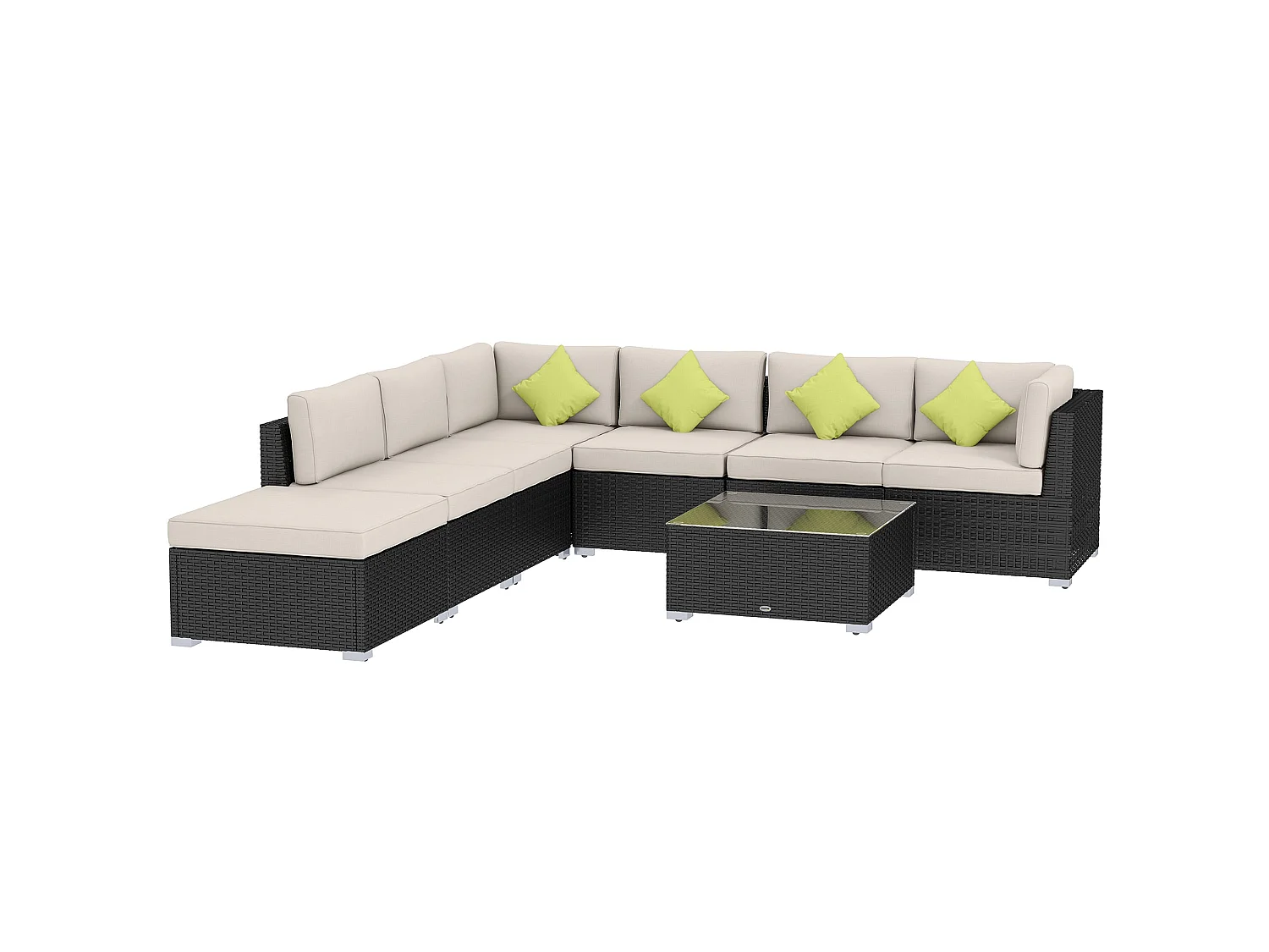 Yomo 6 Seater Black Faux Rattan Modular Corner Sofa Set with Glass Coffee Table
