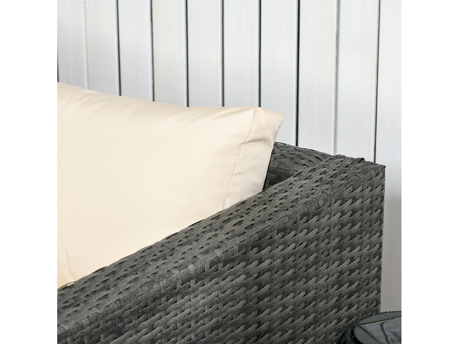 Sapana 4 Seater Grey and Beige Rattan Corner Sofa Set with Glass Top Table