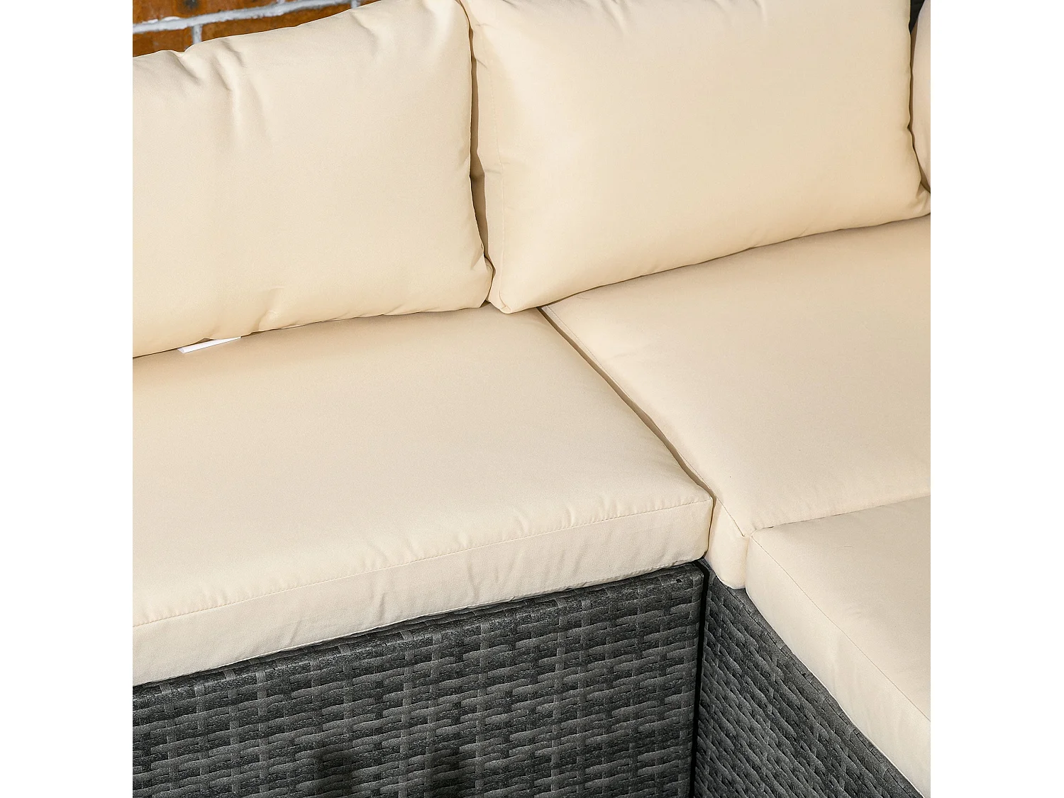 Sapana 4 Seater Grey and Beige Rattan Corner Sofa Set with Glass Top Table