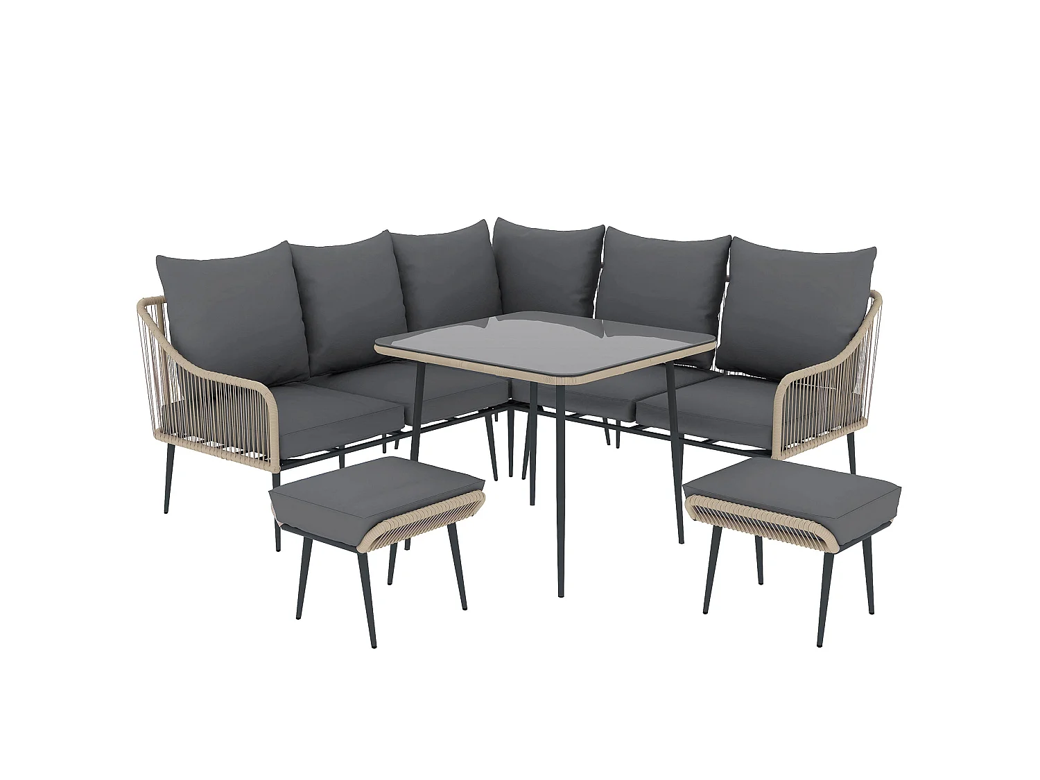 Nofise 7 Seater Rattan Style Garden Sofa Set with Coffee Table and 2 Stools