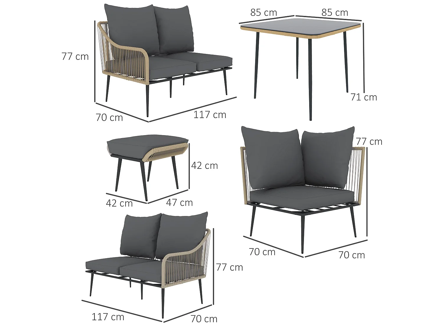 Nofise 7 Seater Rattan Style Garden Sofa Set with Coffee Table and 2 Stools