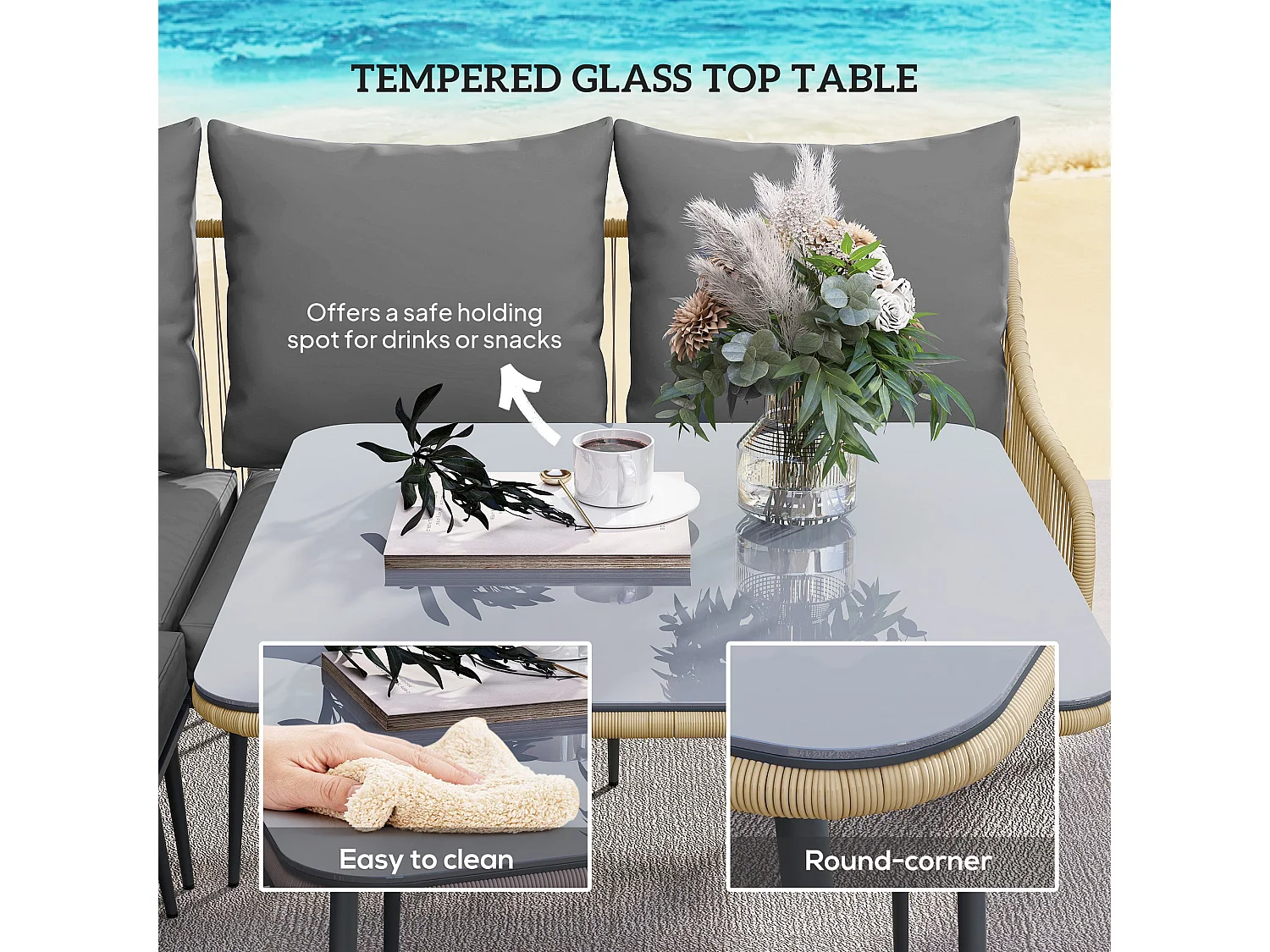 Nofise 7 Seater Rattan Style Garden Sofa Set with Coffee Table and 2 Stools