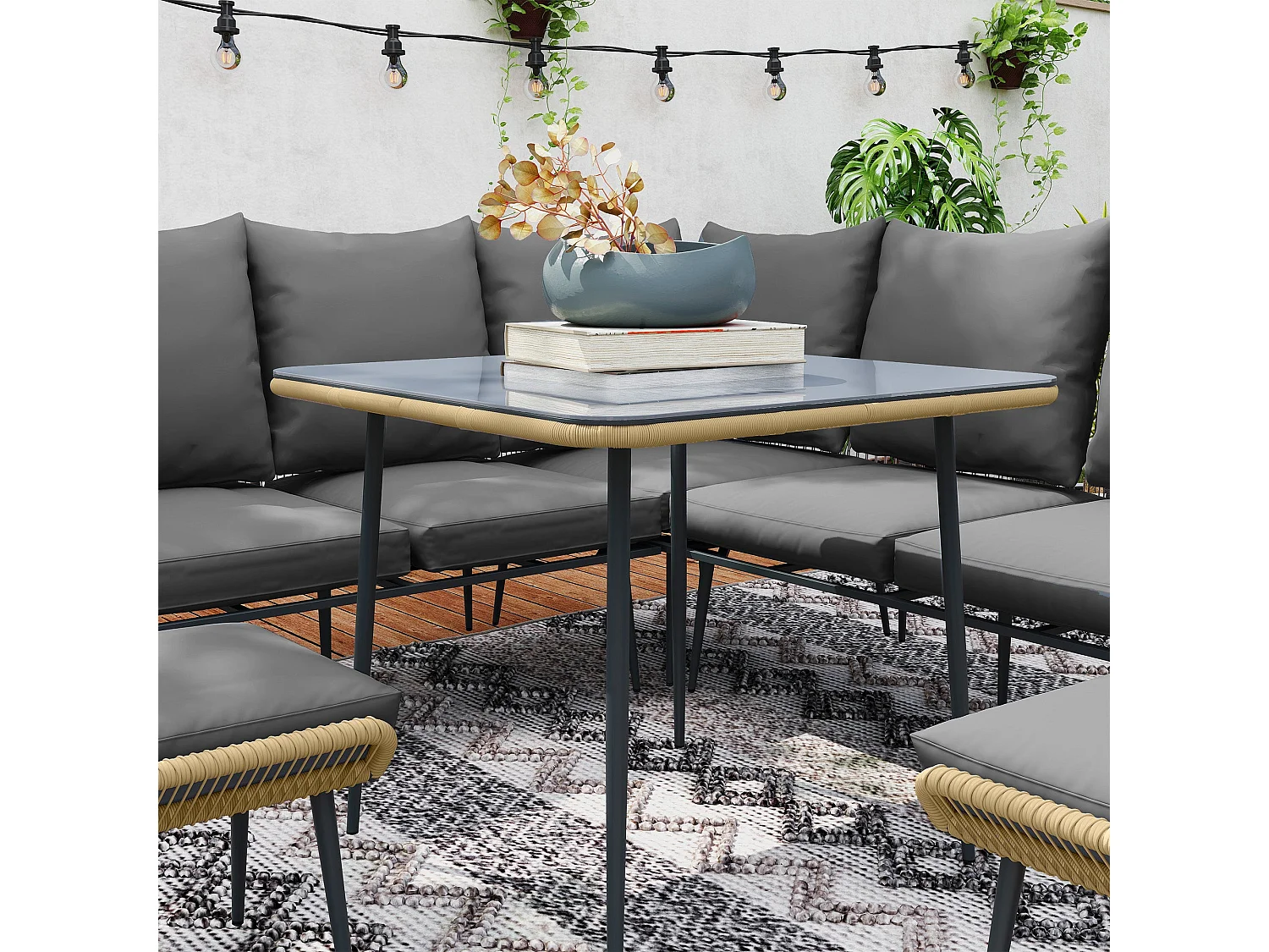 Nofise 7 Seater Rattan Style Garden Sofa Set with Coffee Table and 2 Stools