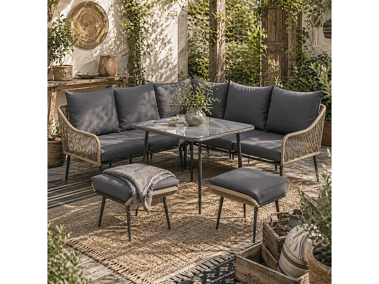 Nofise 7 Seater Rattan Style Garden Sofa Set with Coffee Table and 2 Stools