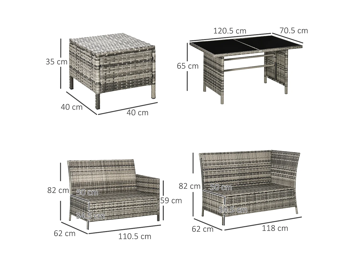 Tasu 7 Seater Outdoor Corner Sofa Set Orange Grey Rattan with Cream Cushions and Glass Table