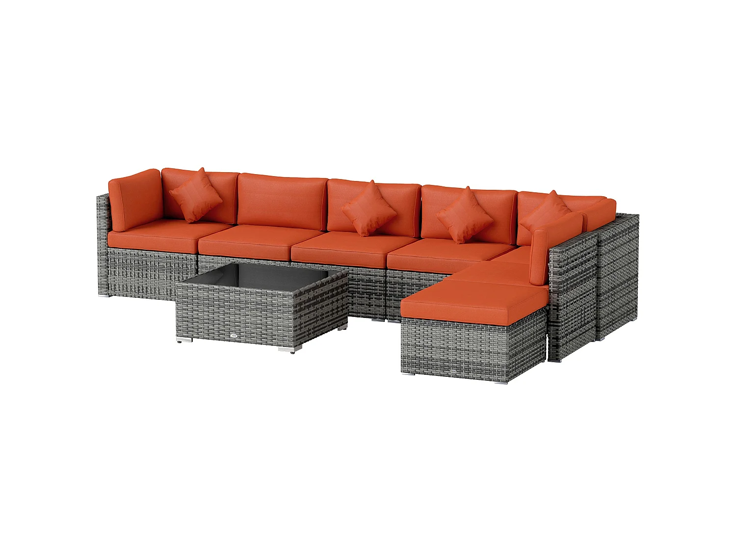Yodosu Grey PE Rattan Corner Sofa Set 5 Seater with Orange Cushions