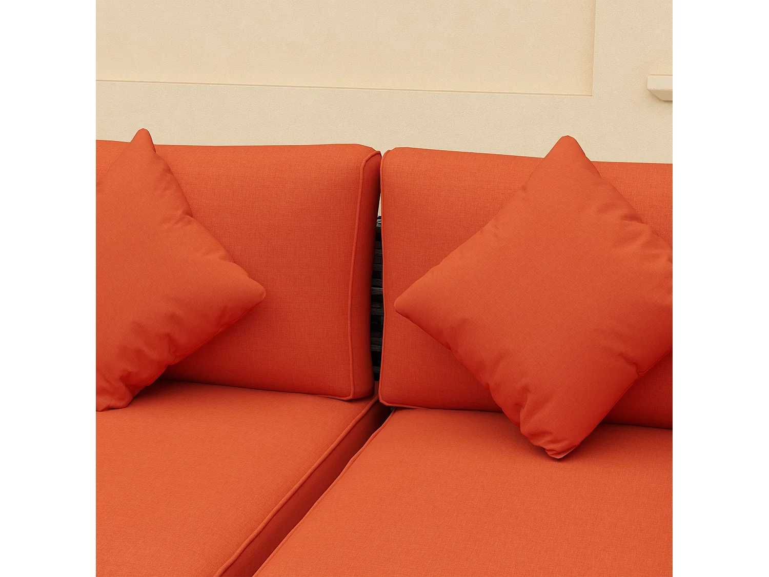Yodosu Grey PE Rattan Corner Sofa Set 5 Seater with Orange Cushions