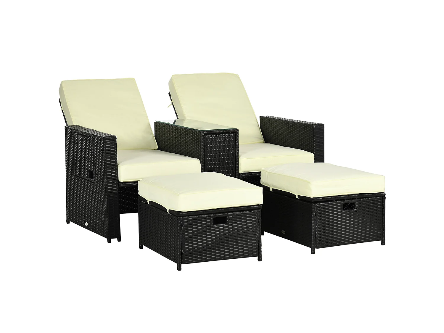 Niludo 5 Piece Adjustable Reclining Rattan Set Black and Beige